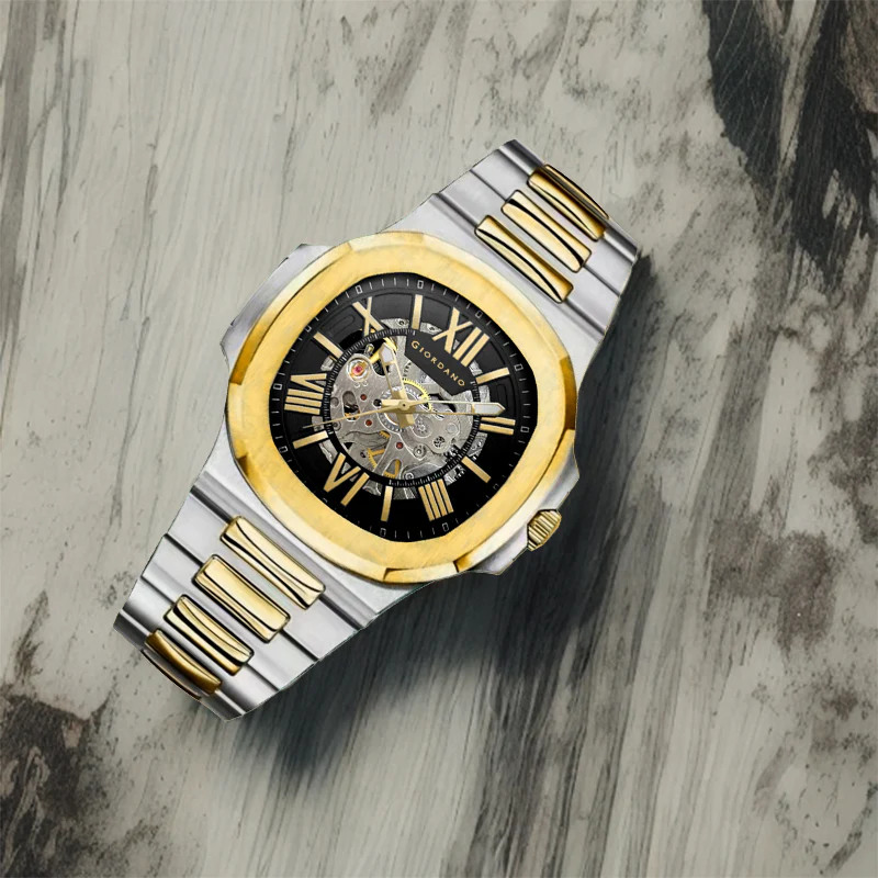Giordano Dual-Tone Skeleton Automatic Stainless Steel Watch for Men with Luxurious Gold Accent Case | GZ-50114-11 - Image 3