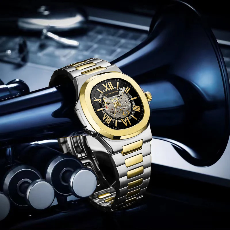Giordano Dual-Tone Skeleton Automatic Stainless Steel Watch for Men with Luxurious Gold Accent Case | GZ-50114-11 - Image 4