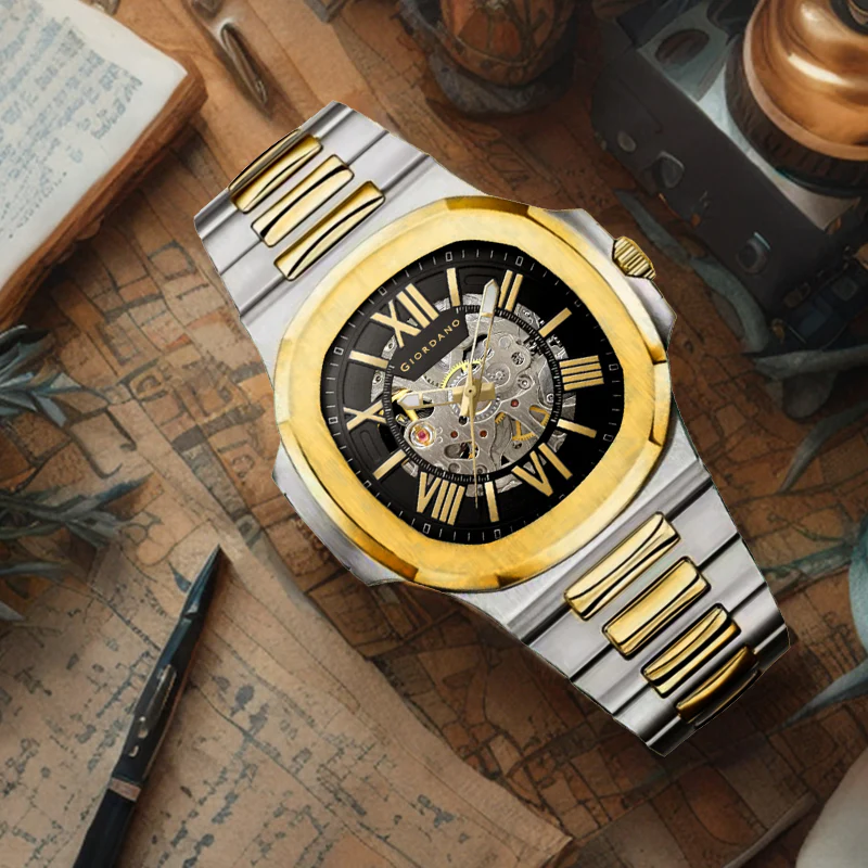 Giordano Dual-Tone Skeleton Automatic Stainless Steel Watch for Men with Luxurious Gold Accent Case | GZ-50114-11 - Image 7