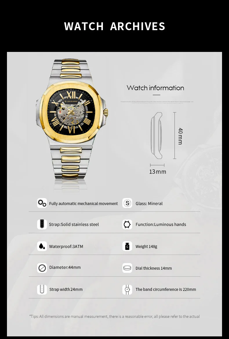 Giordano Dual-Tone Skeleton Automatic Stainless Steel Watch for Men with Luxurious Gold Accent Case | GZ-50114-11 - Image 8