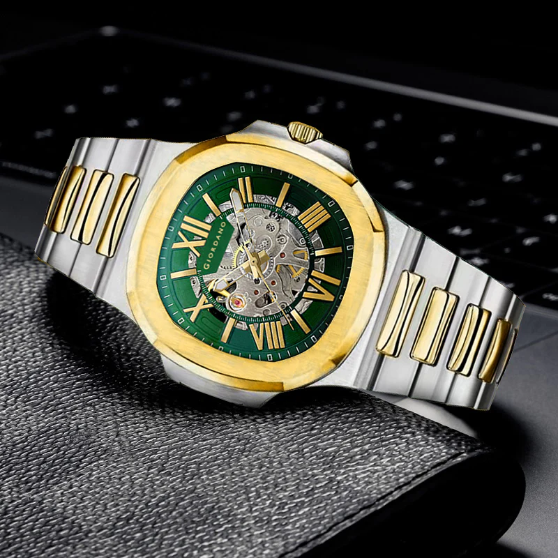 Giordano Dual-Tone Skeleton Automatic Stainless Steel Watch for Men with Luxurious Gold Accent Case | GZ-50114-22 - Image 3