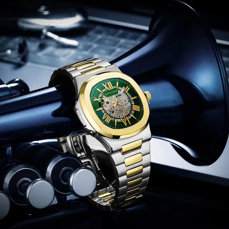 Giordano Dual-Tone Skeleton Automatic Stainless Steel Watch for Men with Luxurious Gold Accent Case | GZ-50114-22 - Image 4