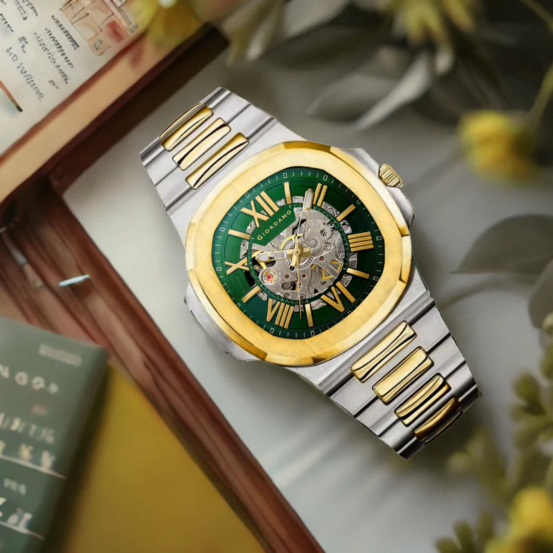 Giordano Dual-Tone Skeleton Automatic Stainless Steel Watch for Men with Luxurious Gold Accent Case | GZ-50114-22 - Image 6