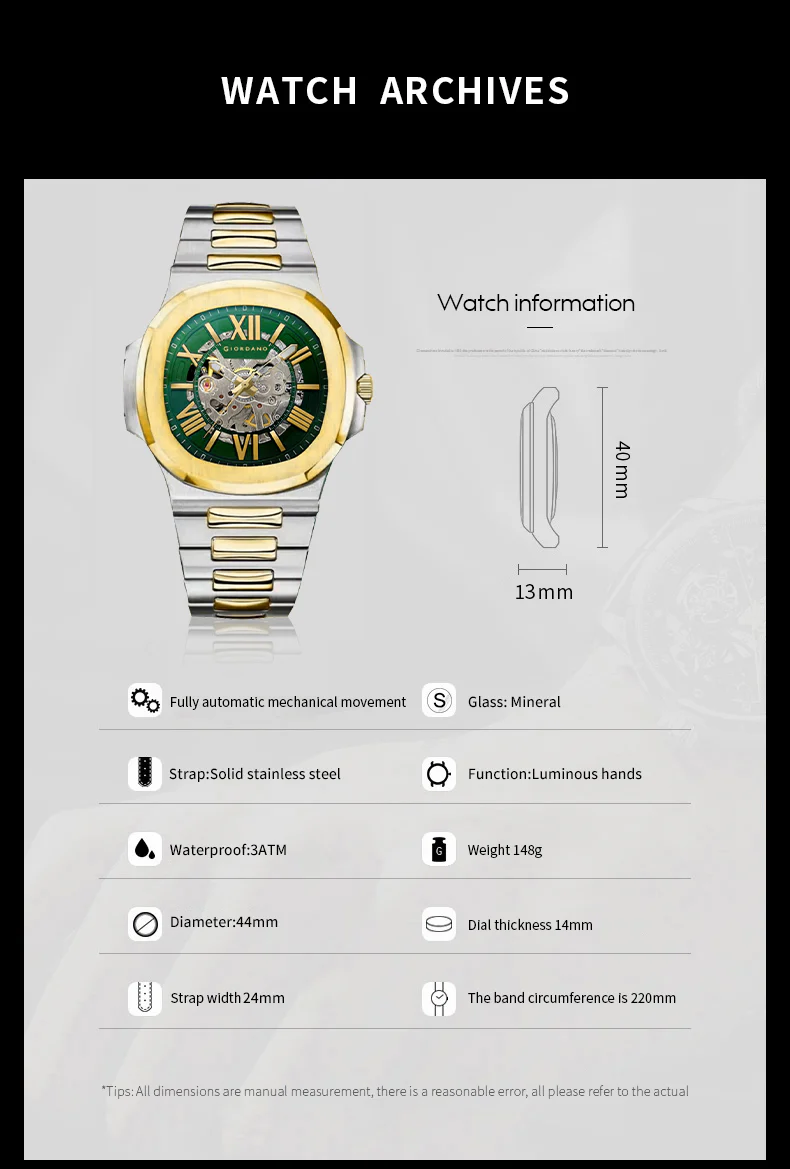 Giordano Dual-Tone Skeleton Automatic Stainless Steel Watch for Men with Luxurious Gold Accent Case | GZ-50114-22 - Image 7
