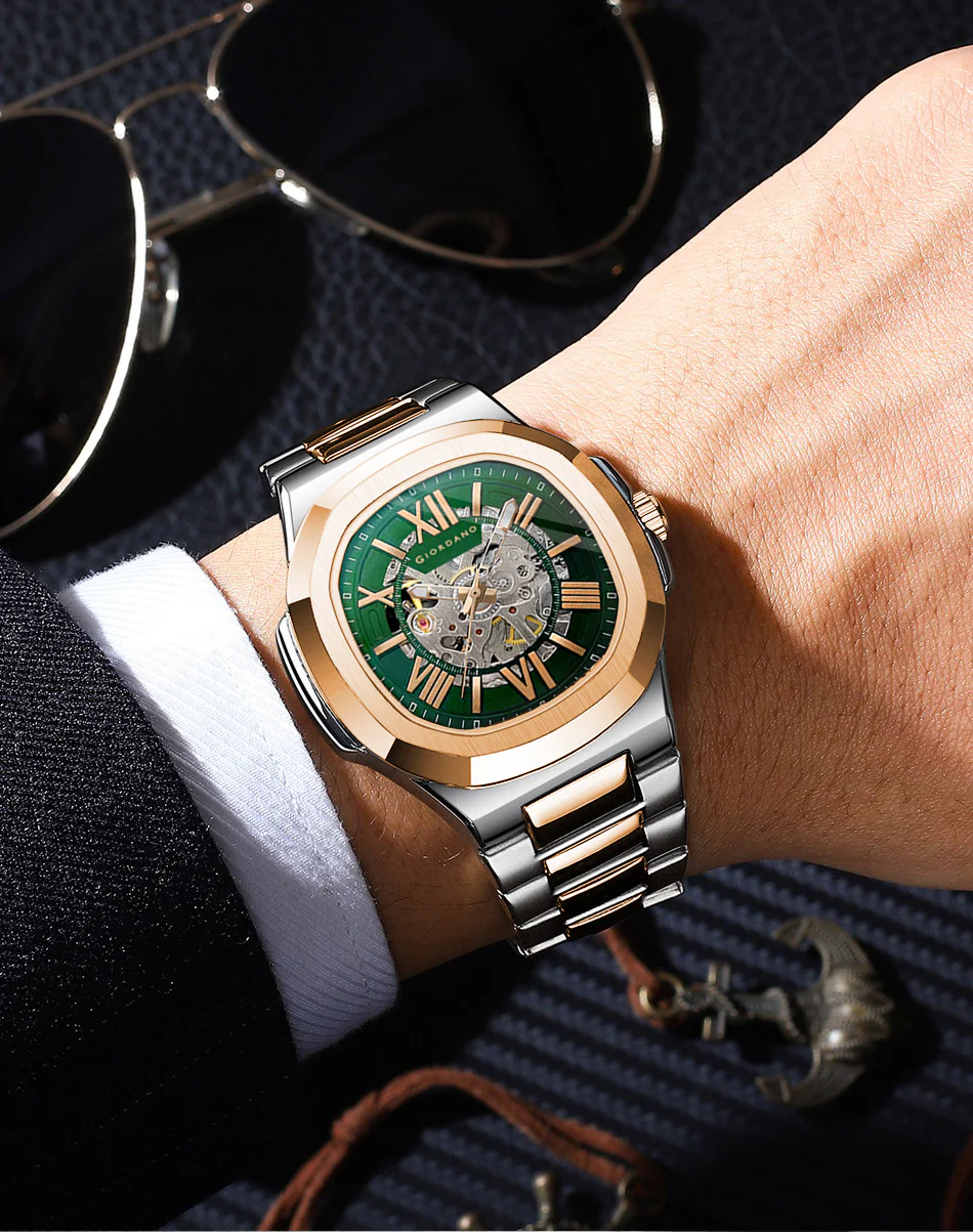 Giordano Dual-Tone Skeleton Automatic Stainless Steel Watch for Men with Luxurious Gold Accent Case | GZ-50114-33 - Image 2