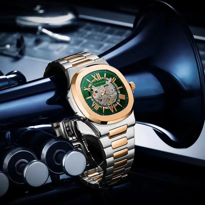 Giordano Dual-Tone Skeleton Automatic Stainless Steel Watch for Men with Luxurious Gold Accent Case | GZ-50114-33 - Image 4
