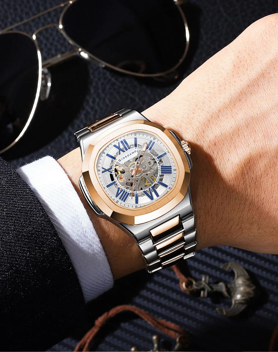 Giordano Dual-Tone Skeleton Automatic Stainless Steel Watch for Men with Luxurious Gold Accent Case | GZ-50114-44 - Image 2