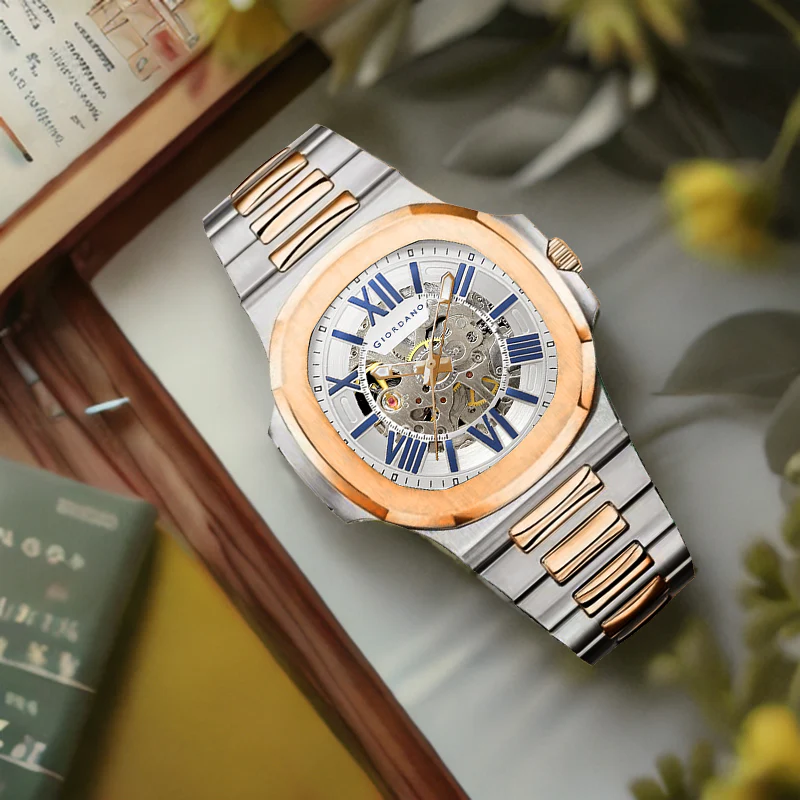 Giordano Dual-Tone Skeleton Automatic Stainless Steel Watch for Men with Luxurious Gold Accent Case | GZ-50114-44 - Image 3