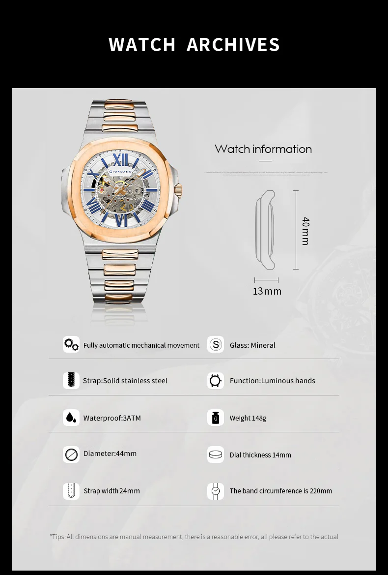 Giordano Dual-Tone Skeleton Automatic Stainless Steel Watch for Men with Luxurious Gold Accent Case | GZ-50114-44 - Image 7