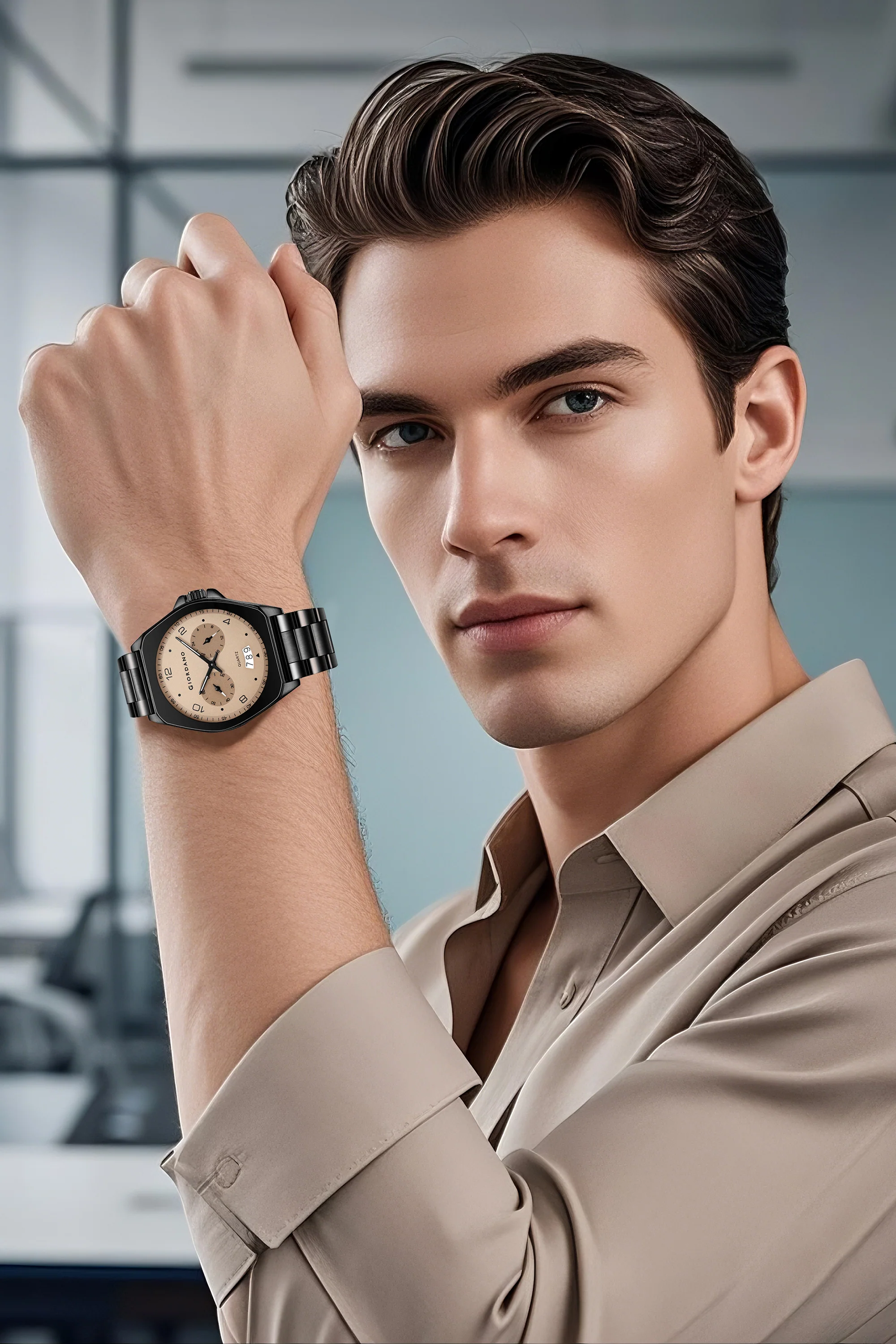 Giordano Elegant Analog Quartz Watch for Men with Multi-Function Hexagonal Dial, Date Display and Stainless Steel Strap - GZ-50213-22 - Image 2