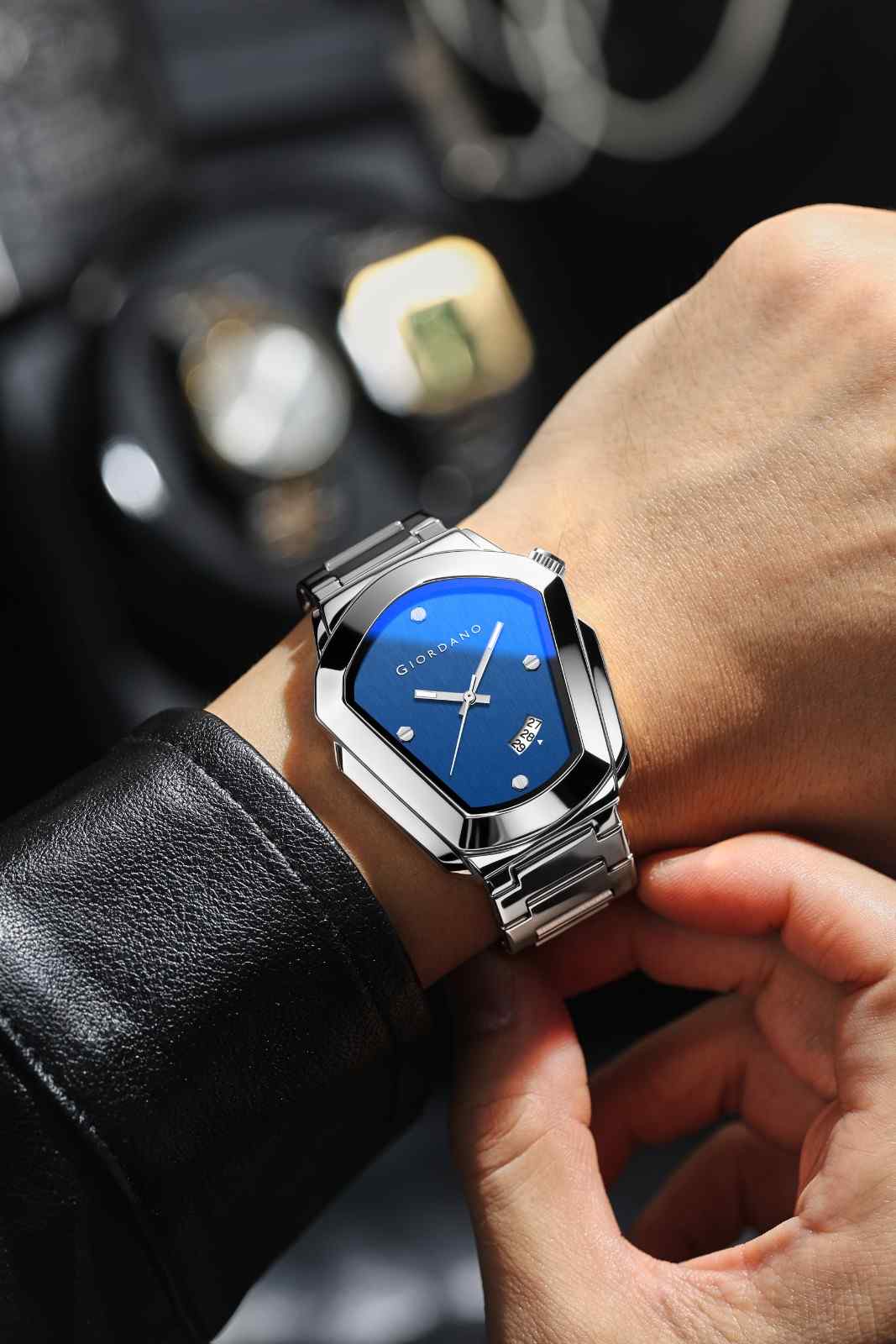 GIORDANO Elegant Analog Watch for Men with Unique Pentagon Dial, Stainless Steel Strap, Date Display, Water Resistant - GZ-50175-33 - Image 2