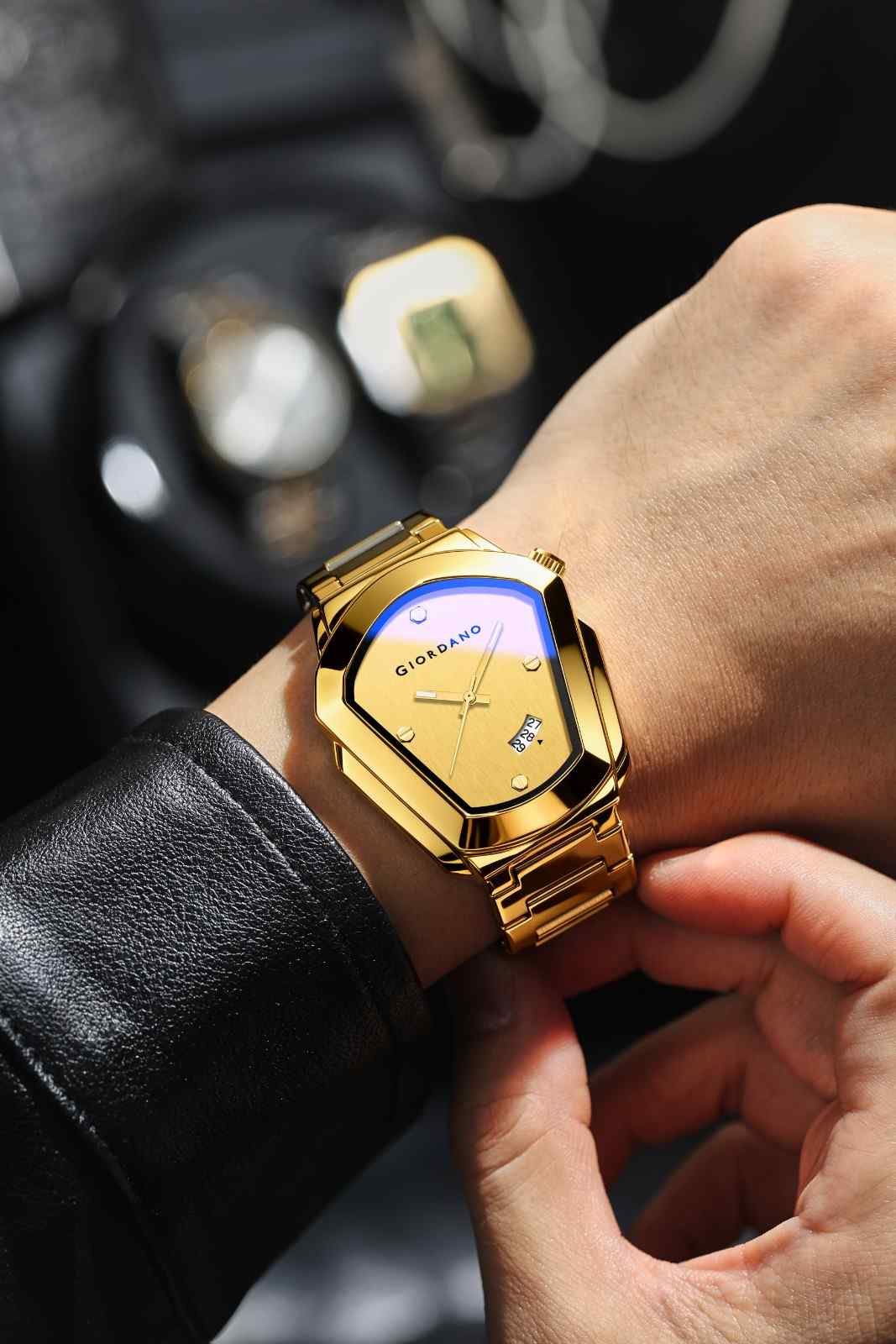 GIORDANO Elegant Analog Watch for Men with Unique Pentagon Dial, Stainless Steel Strap, Date Display, Water Resistant - GZ-50175-44 - Image 2