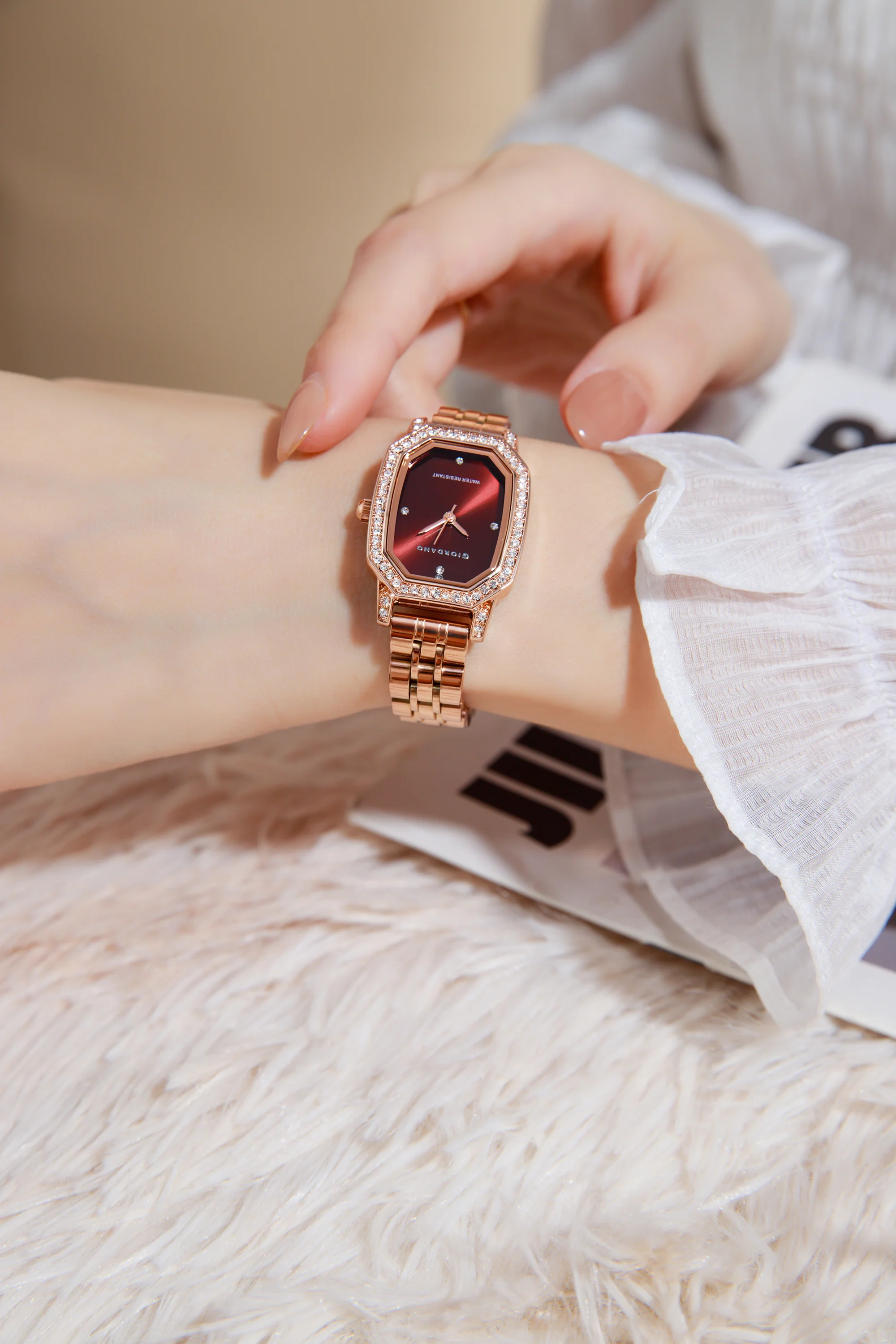 Giordano Elegant Analog Watch for Women – Classic octagonal Dial, diamond bezel and rose gold stainless steel strap | GZ-60114-11 - Image 2