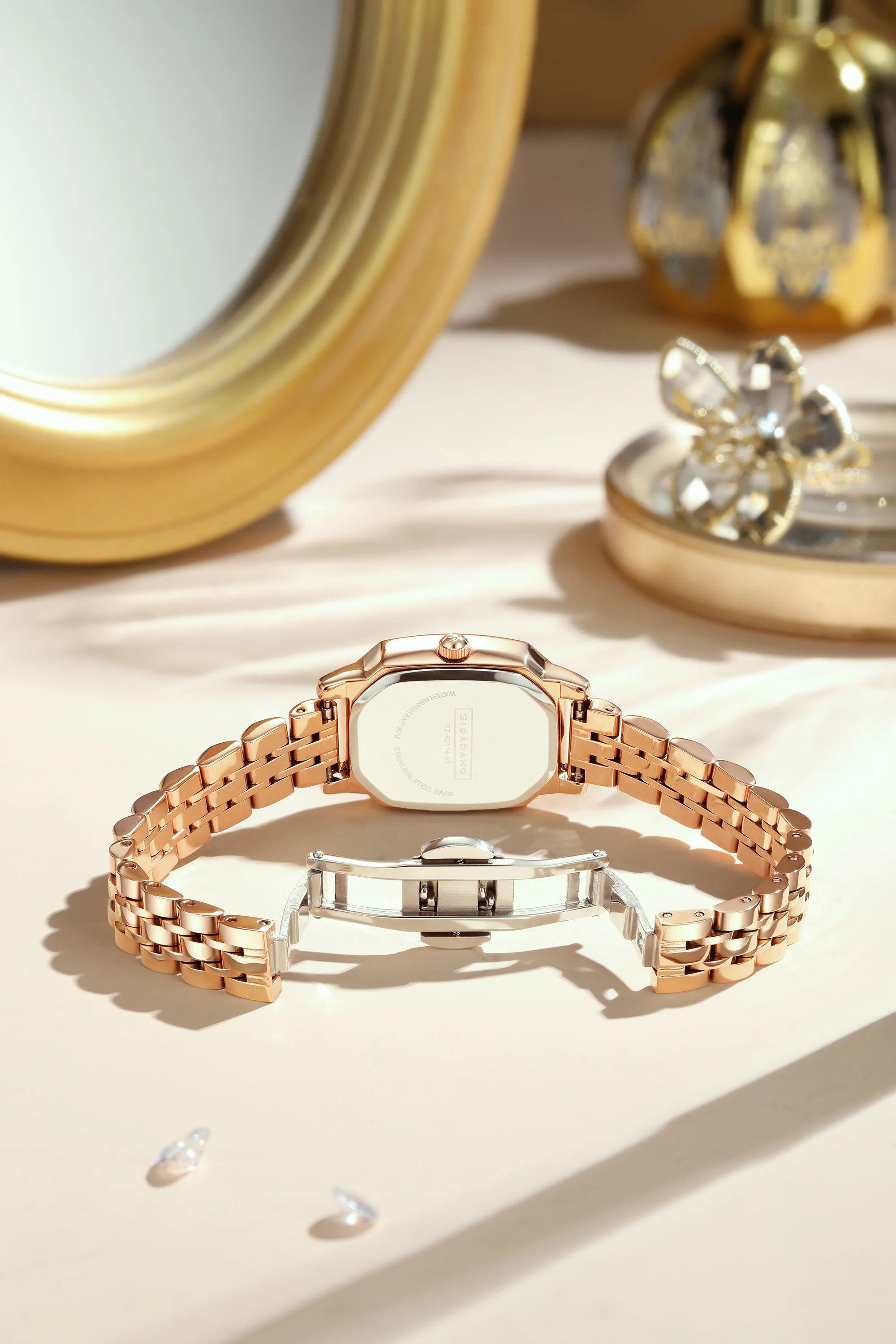 Giordano Elegant Analog Watch for Women – Classic octagonal Dial, diamond bezel and rose gold stainless steel strap | GZ-60114-11 - Image 3