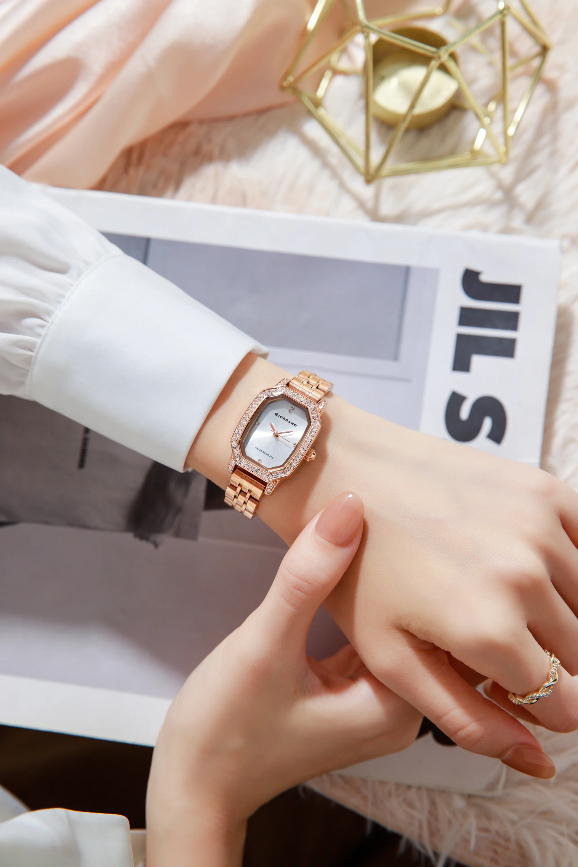Giordano Elegant Analog Watch for Women – Classic octagonal Dial, diamond bezel and rose gold stainless steel strap | GZ-60114-44 - Image 2