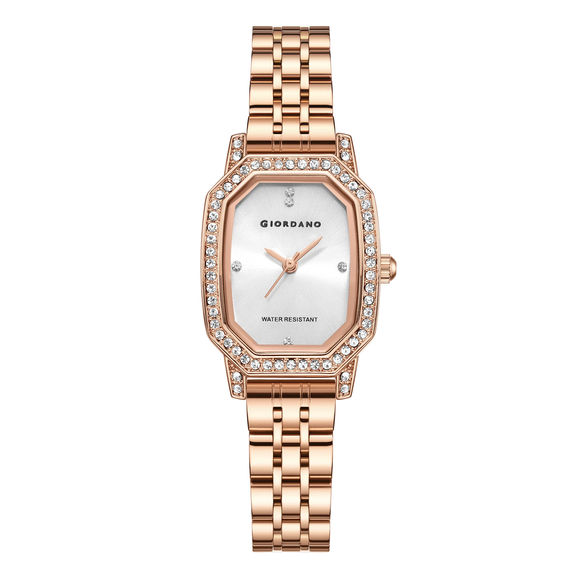 Giordano Elegant Analog Watch for Women – Classic octagonal Dial, diamond bezel and rose gold stainless steel strap | GZ-60114-44 - Image 4