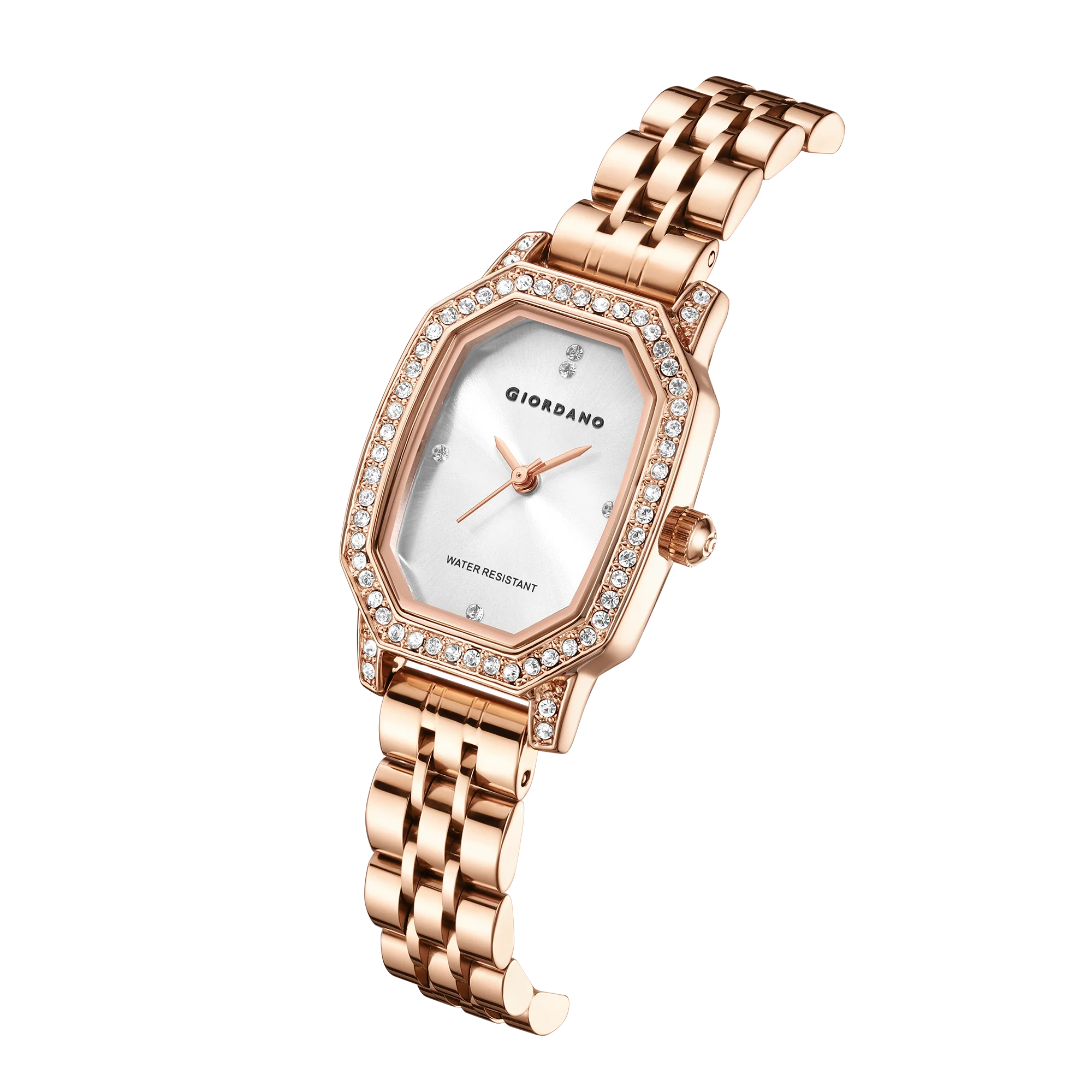 Giordano Elegant Analog Watch for Women – Classic octagonal Dial, diamond bezel and rose gold stainless steel strap | GZ-60114-44 - Image 5