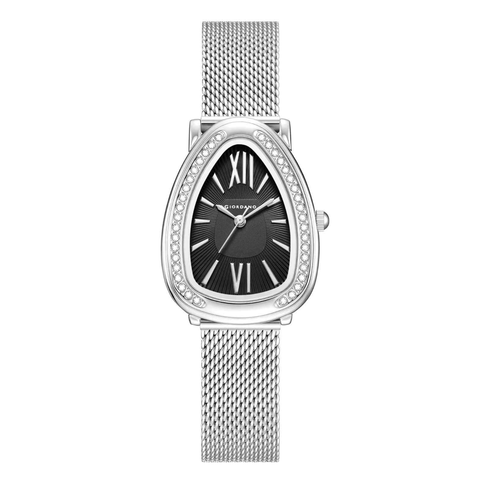 GIORDANO Elegant Analog Watch for Women | Textured Teardrop Dial, Crystal-Studded Oval Case Bezel & Stainless Steel Mesh Strap - GZ-60123-11 - Image 5