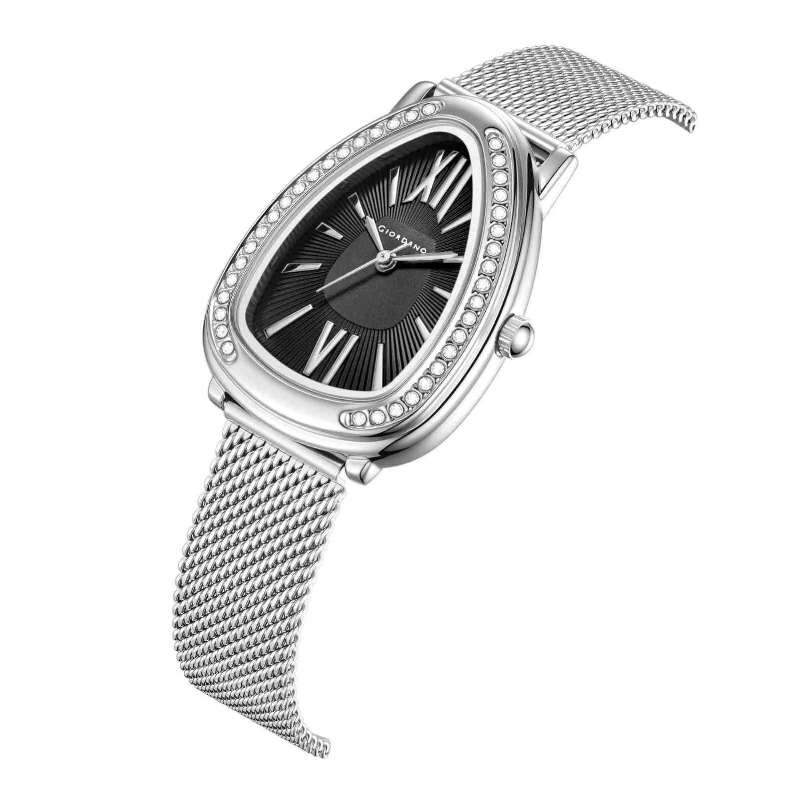 GIORDANO Elegant Analog Watch for Women | Textured Teardrop Dial, Crystal-Studded Oval Case Bezel & Stainless Steel Mesh Strap - GZ-60123-11 - Image 6