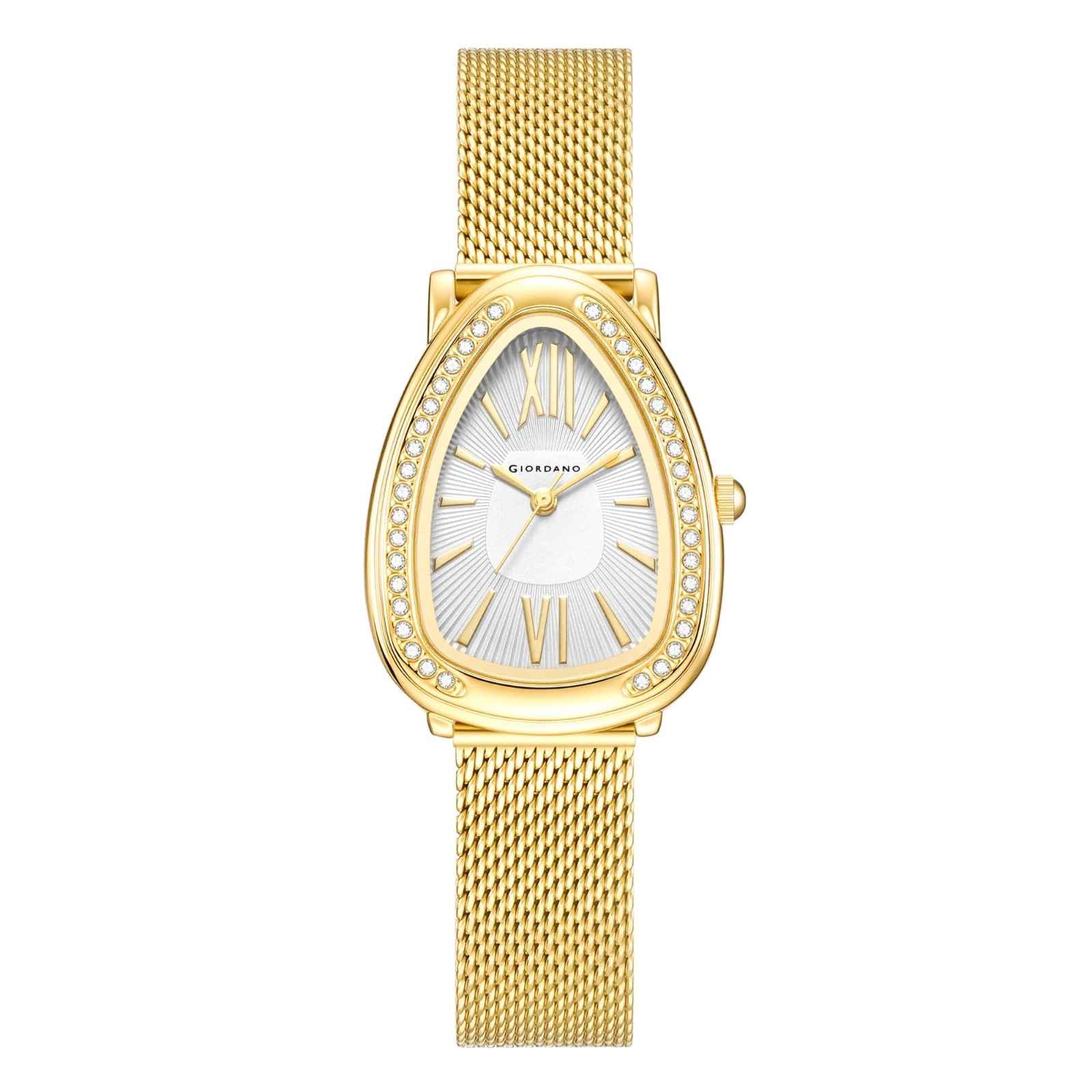 GIORDANO Elegant Analog Watch for Women | Textured Teardrop Dial, Crystal-Studded Oval Case Bezel & Stainless Steel Mesh Strap - GZ-60123-22 - Image 5