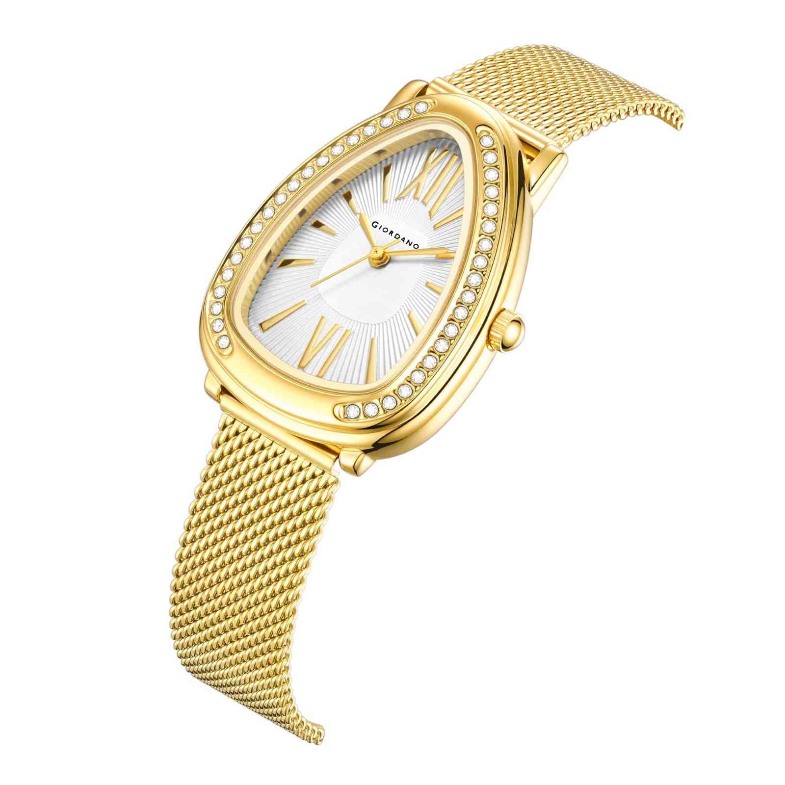 GIORDANO Elegant Analog Watch for Women | Textured Teardrop Dial, Crystal-Studded Oval Case Bezel & Stainless Steel Mesh Strap - GZ-60123-22 - Image 6