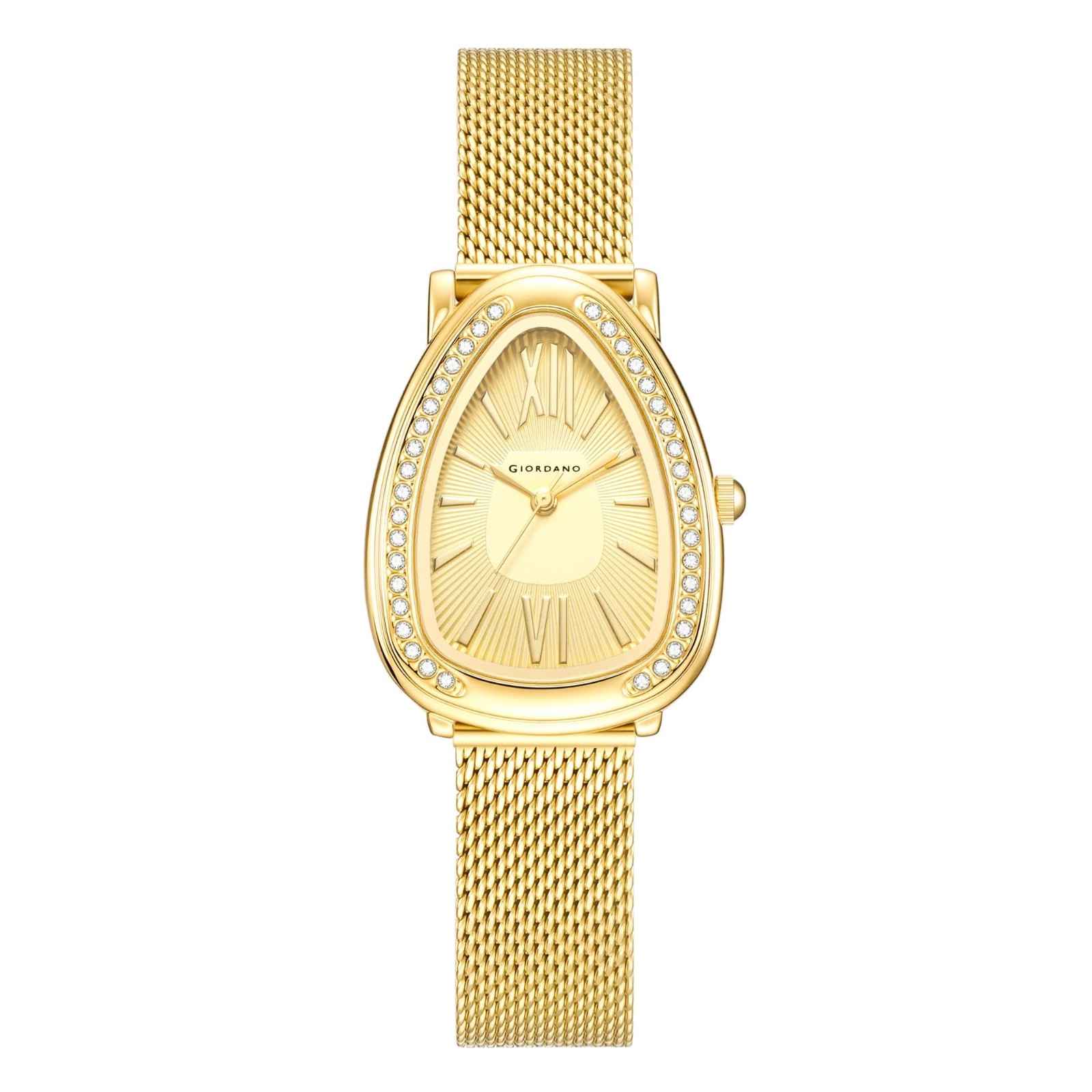 GIORDANO Elegant Analog Watch for Women | Textured Teardrop Dial, Crystal-Studded Oval Case Bezel & Stainless Steel Mesh Strap - GZ-60123-33 - Image 5