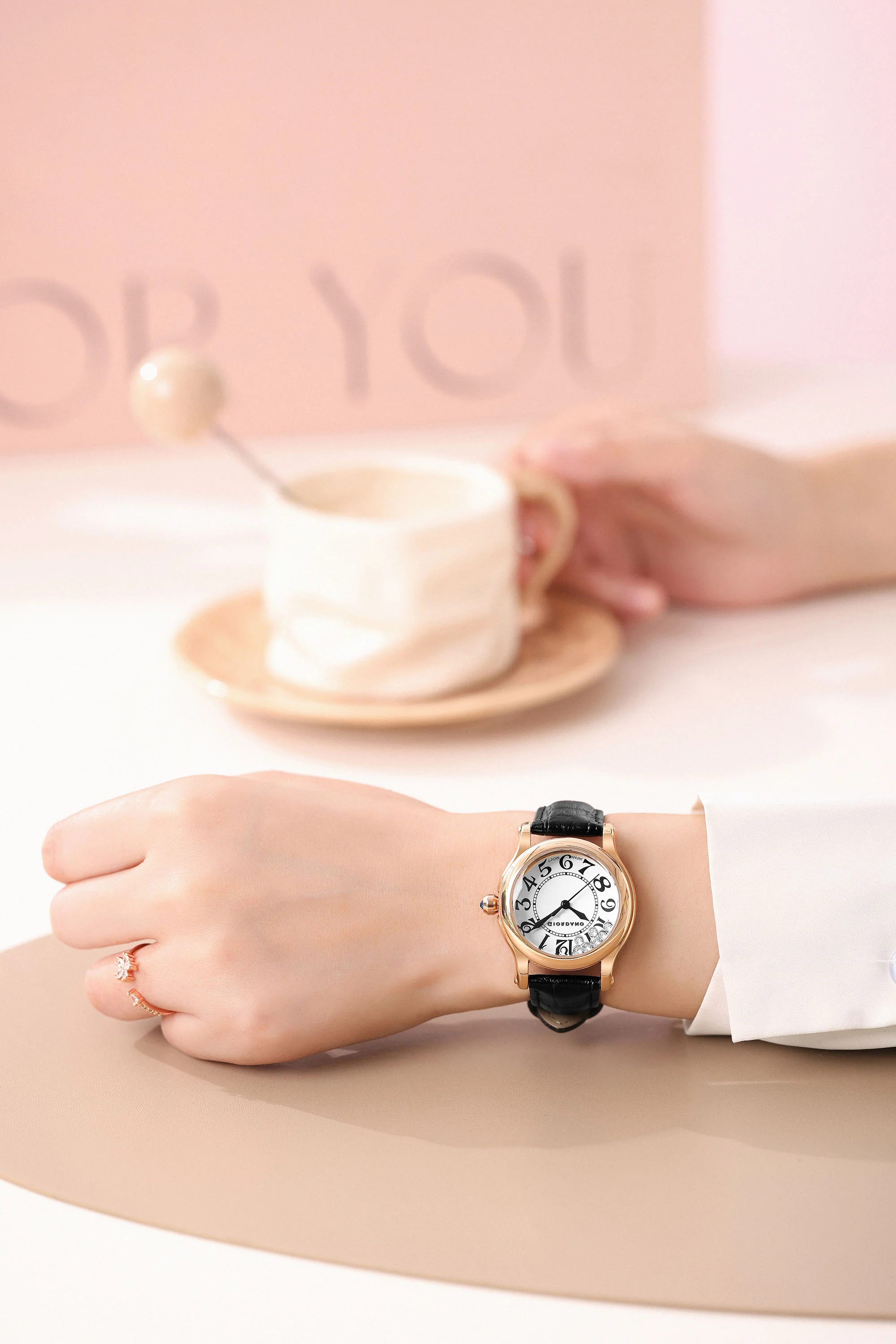 Giordano Elegant Analog Watch for Women with Round Dial & Dancing Diamonds, Arabic Numerals, Blue Crown and Leather Strap - GZ-60149-01 - Image 2