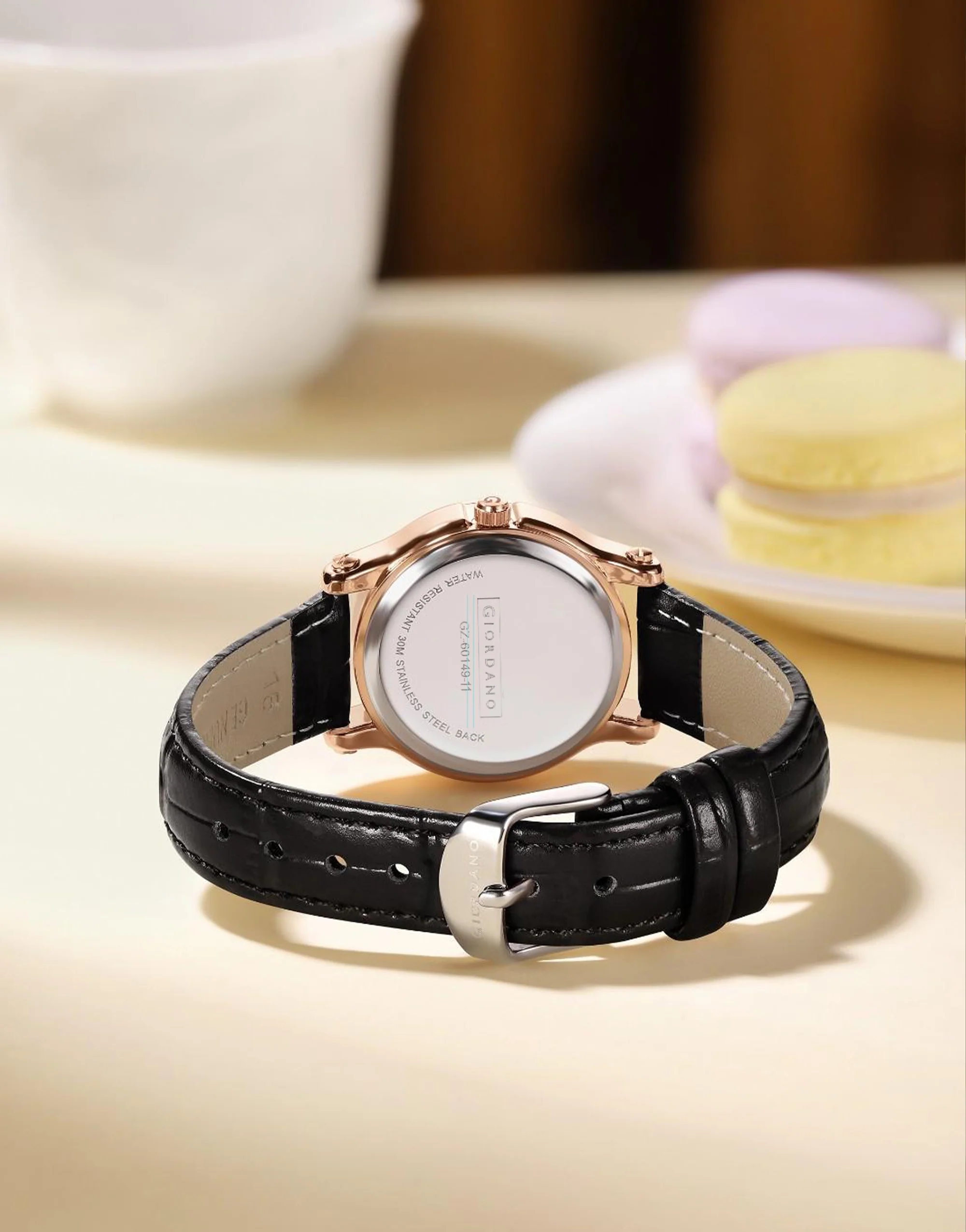Giordano Elegant Analog Watch for Women with Round Dial & Dancing Diamonds, Arabic Numerals, Blue Crown and Leather Strap - GZ-60149-01 - Image 4