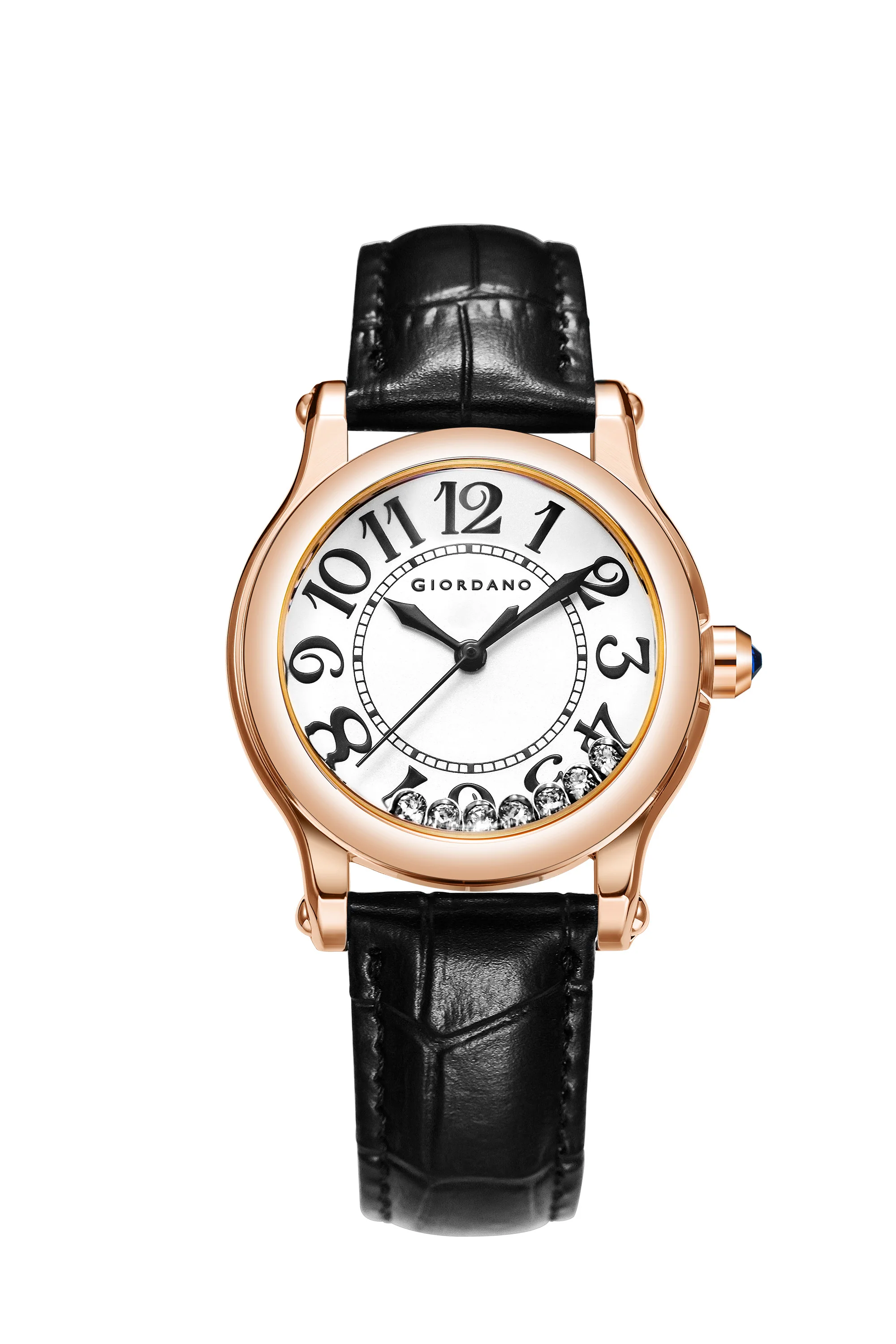 Giordano Elegant Analog Watch for Women with Round Dial & Dancing Diamonds, Arabic Numerals, Blue Crown and Leather Strap - GZ-60149-01 - Image 5