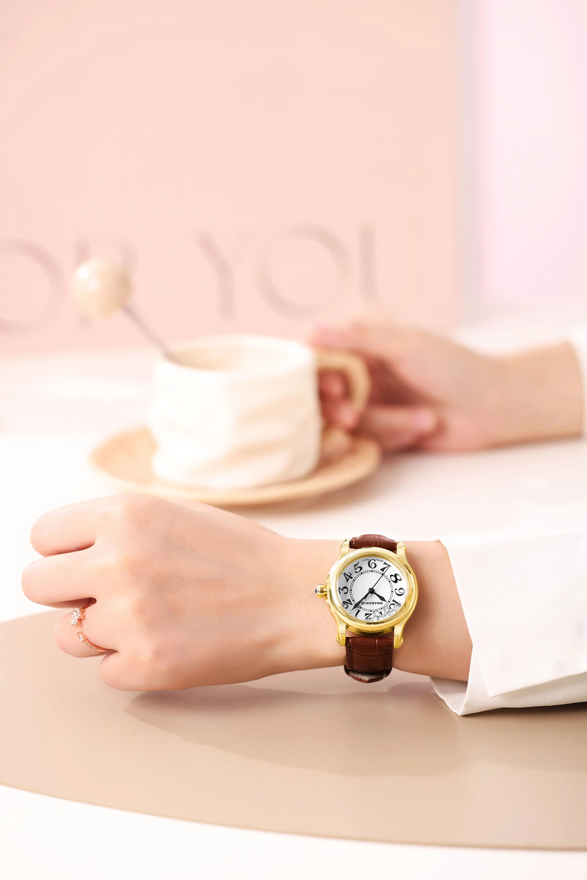 Giordano Elegant Analog Watch for Women with Round Dial & Dancing Diamonds, Arabic Numerals, Blue Crown and Leather Strap - GZ-60149-02 - Image 2