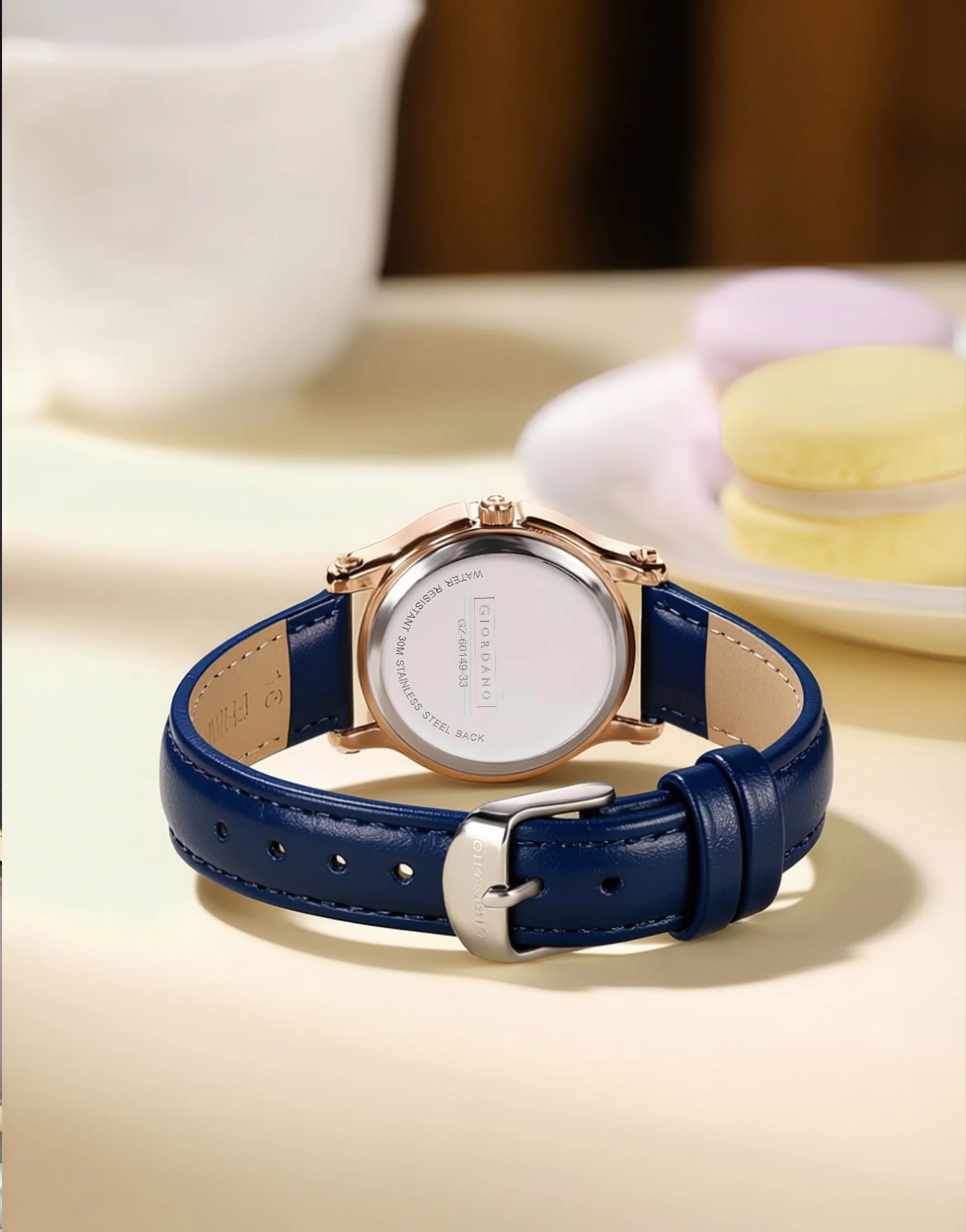 Giordano Elegant Analog Watch for Women with Round Dial & Dancing Diamonds, Arabic Numerals, Blue Crown and Leather Strap - GZ-60149-03 - Image 5