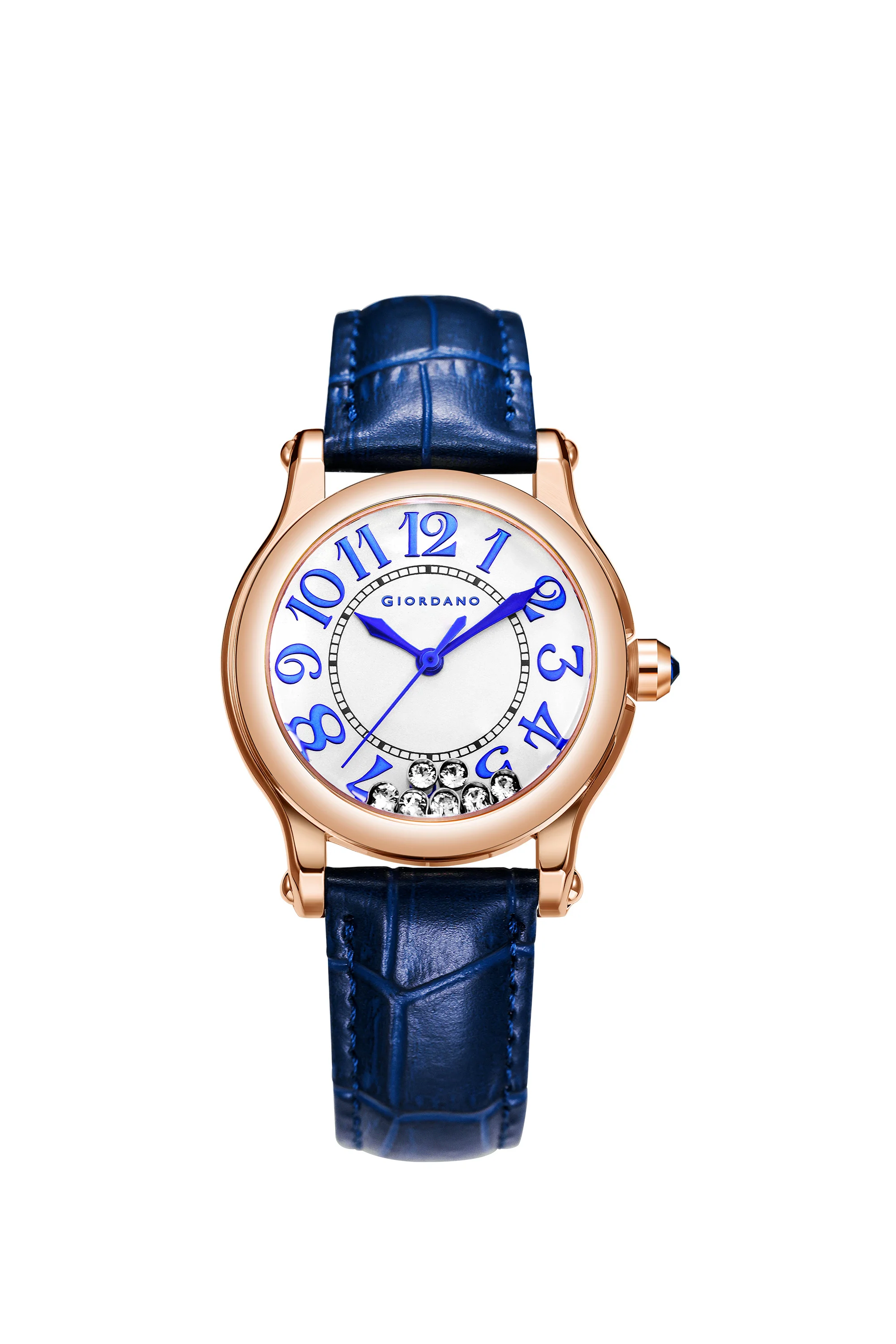 Giordano Elegant Analog Watch for Women with Round Dial & Dancing Diamonds, Arabic Numerals, Blue Crown and Leather Strap - GZ-60149-03 - Image 6