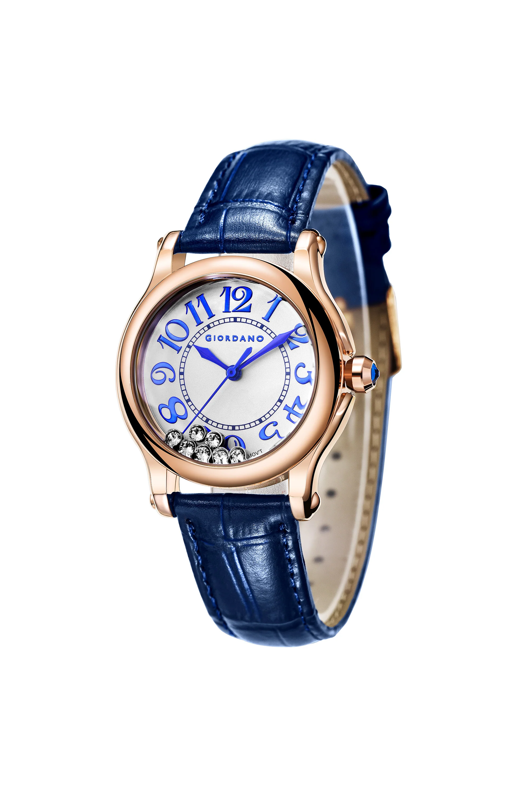 Giordano Elegant Analog Watch for Women with Round Dial & Dancing Diamonds, Arabic Numerals, Blue Crown and Leather Strap - GZ-60149-03 - Image 7