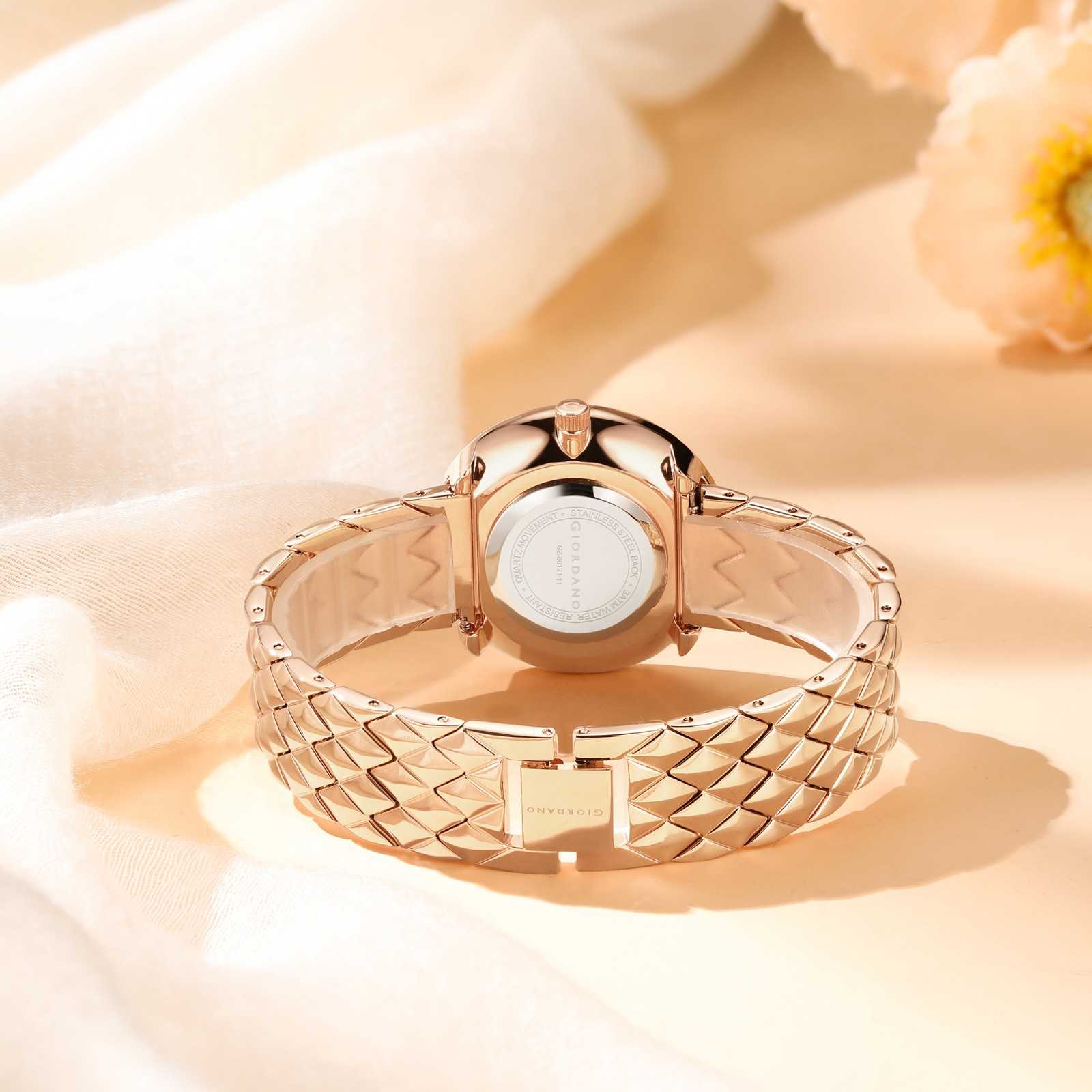 Giordano Elegant Analoge Watch for Women - Unique Rounded-Square Dial, Roman Numeral Dial, Date Display and Textured Stainless Steel Strap | GZ-60121-11 - Image 4