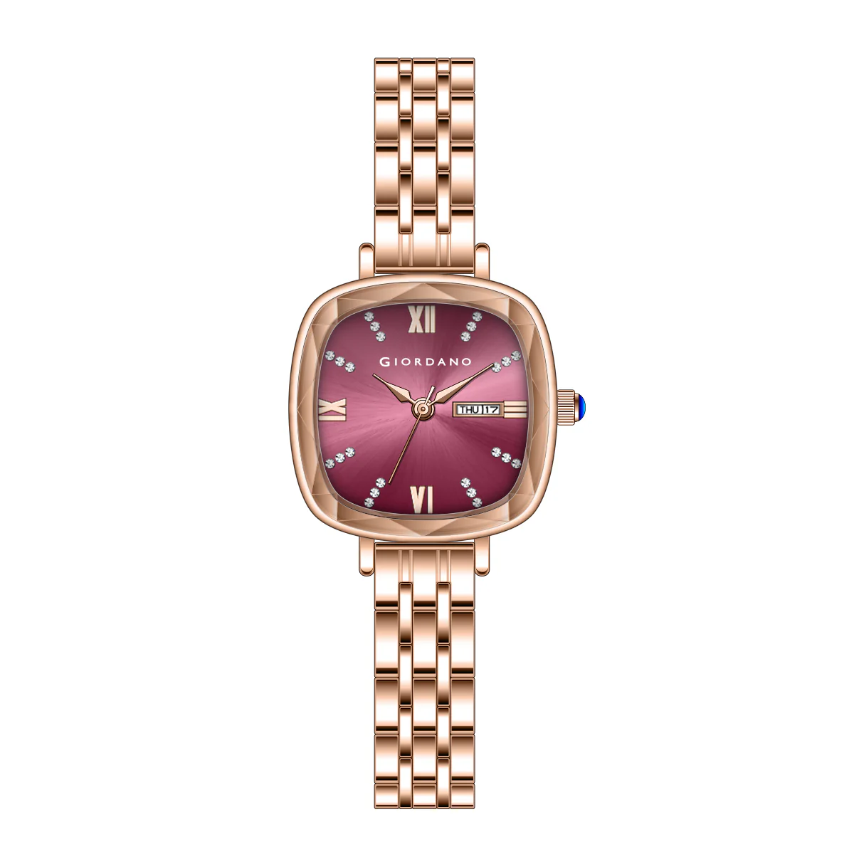 Giordano Elegant Square Rose Gold Watch for Women – Crystal & Roman Hour Markers, Day-Date Display, Stainless Steel Strap | GZ-60097-11 - Image 10