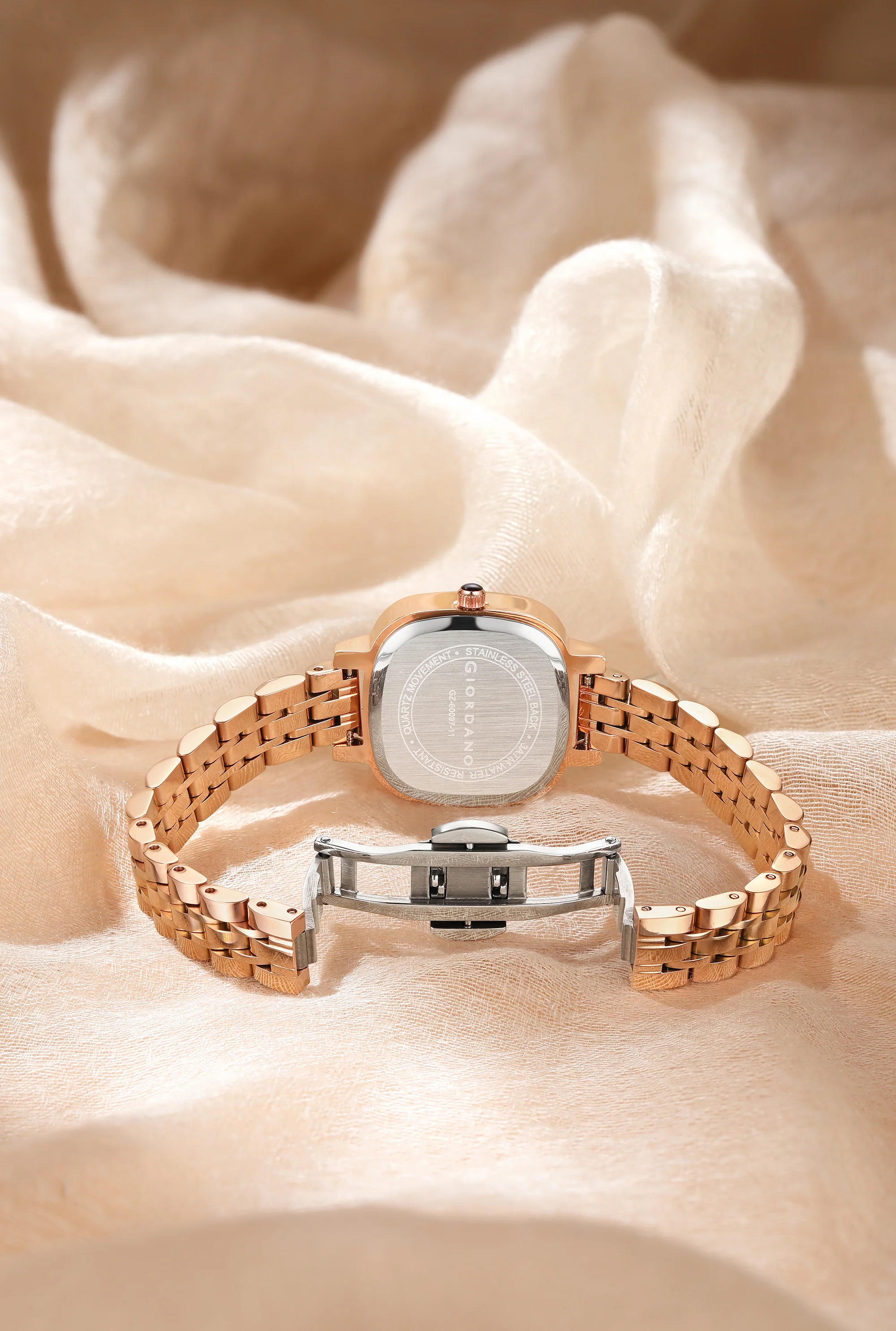 Giordano Elegant Square Rose Gold Watch for Women – Crystal & Roman Hour Markers, Day-Date Display, Stainless Steel Strap | GZ-60097-11 - Image 5