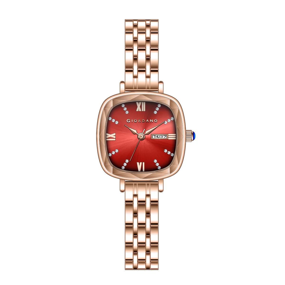 Giordano Elegant Square Watch for Women – Crystal & Roman Hour Markers, Day-Date Display, Stainless Steel Strap | GZ-60097-44 - Image 7