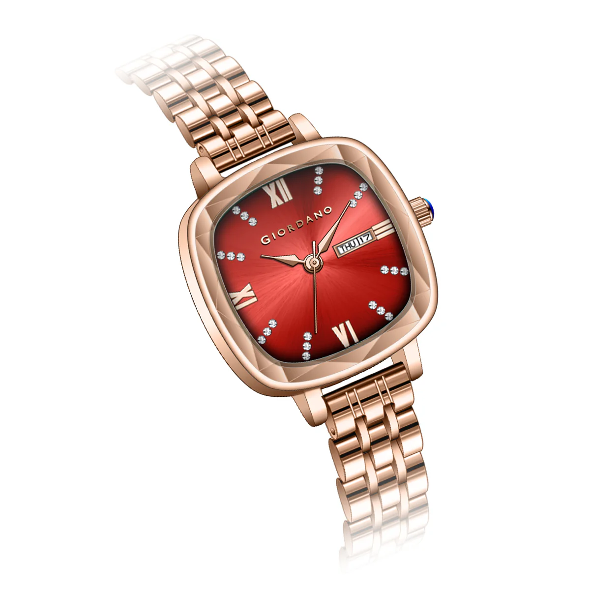 Giordano Elegant Square Watch for Women – Crystal & Roman Hour Markers, Day-Date Display, Stainless Steel Strap | GZ-60097-44 - Image 8