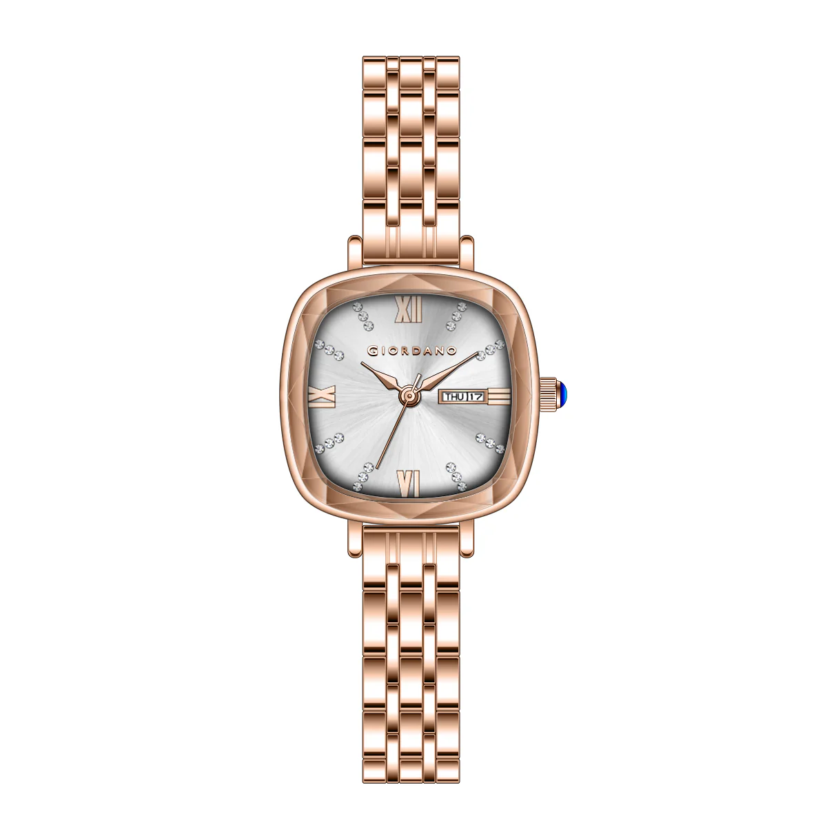 Giordano Elegant Square Watch for Women – Crystal & Roman Hour Markers, Day-Date Display, Stainless Steel Strap | GZ-60097-55 - Image 8