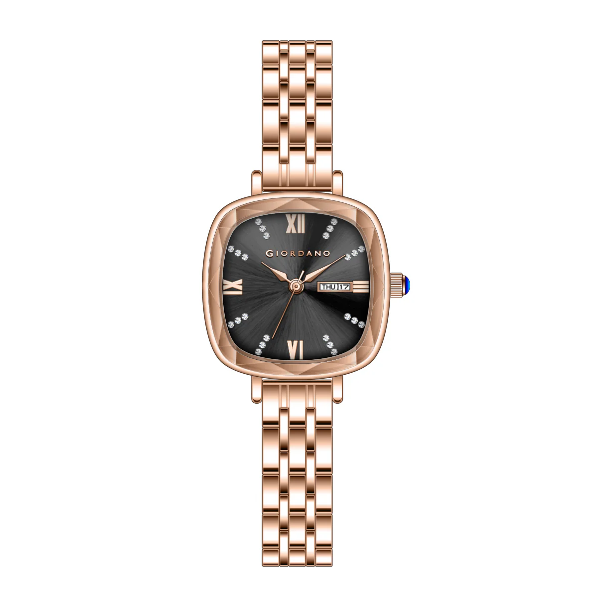 Giordano Elegant Square Watch for Women – Crystal & Roman Hour Markers, Day-Date Display, Stainless Steel Strap | GZ-60097-66 - Image 11