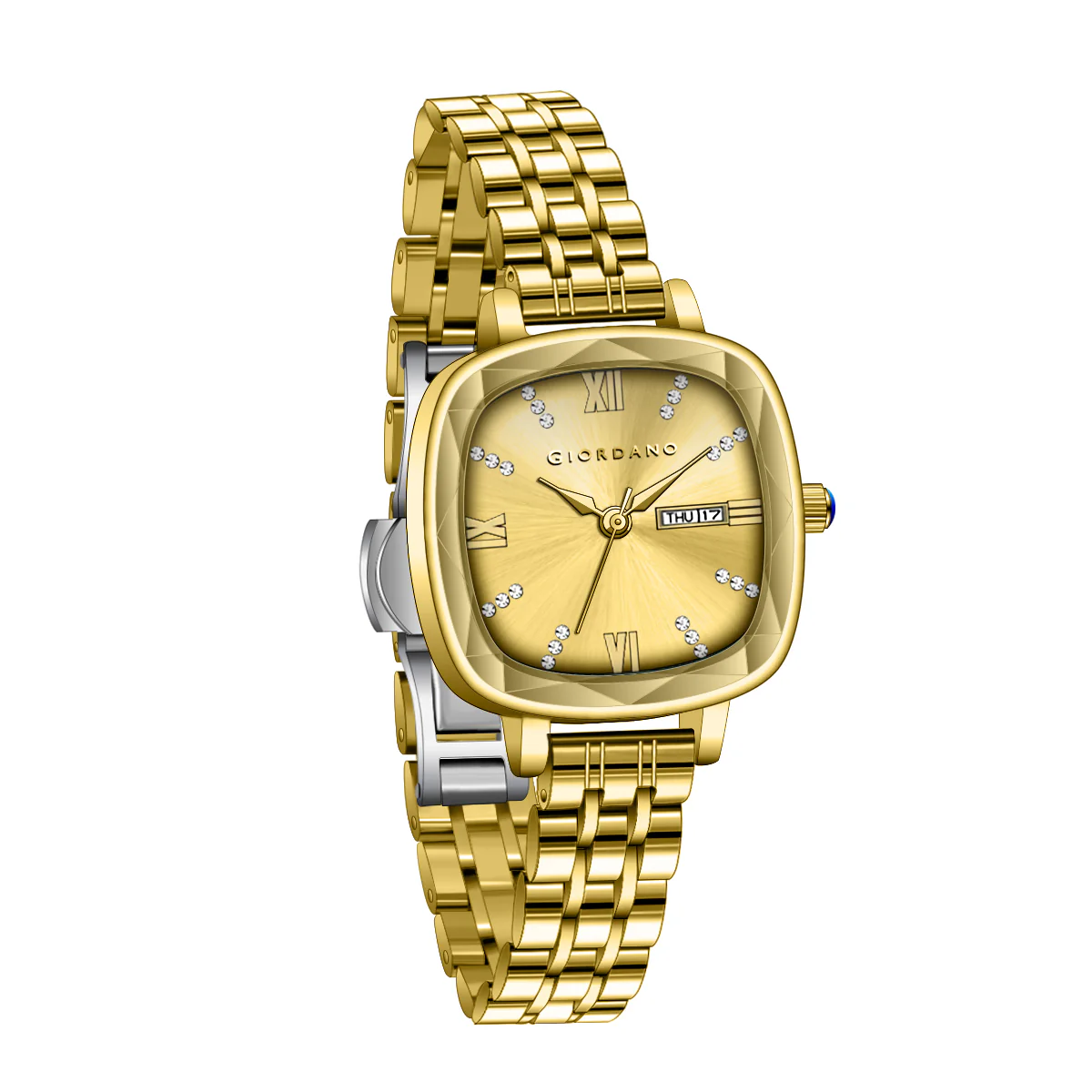 Giordano Elegant Square Watch for Women – Crystal & Roman Hour Markers, Day-Date Display, Stainless Steel Strap | GZ-60097-77 - Image 7