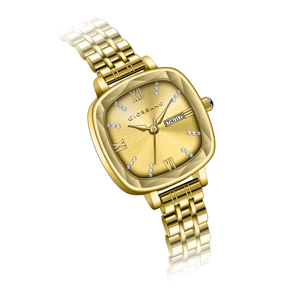 Giordano Elegant Square Watch for Women – Crystal & Roman Hour Markers, Day-Date Display, Stainless Steel Strap | GZ-60097-77 - Image 8