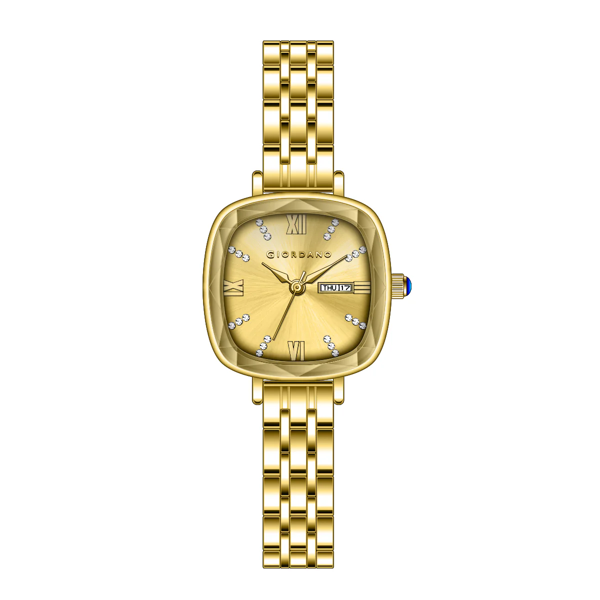 Giordano Elegant Square Watch for Women – Crystal & Roman Hour Markers, Day-Date Display, Stainless Steel Strap | GZ-60097-77 - Image 9