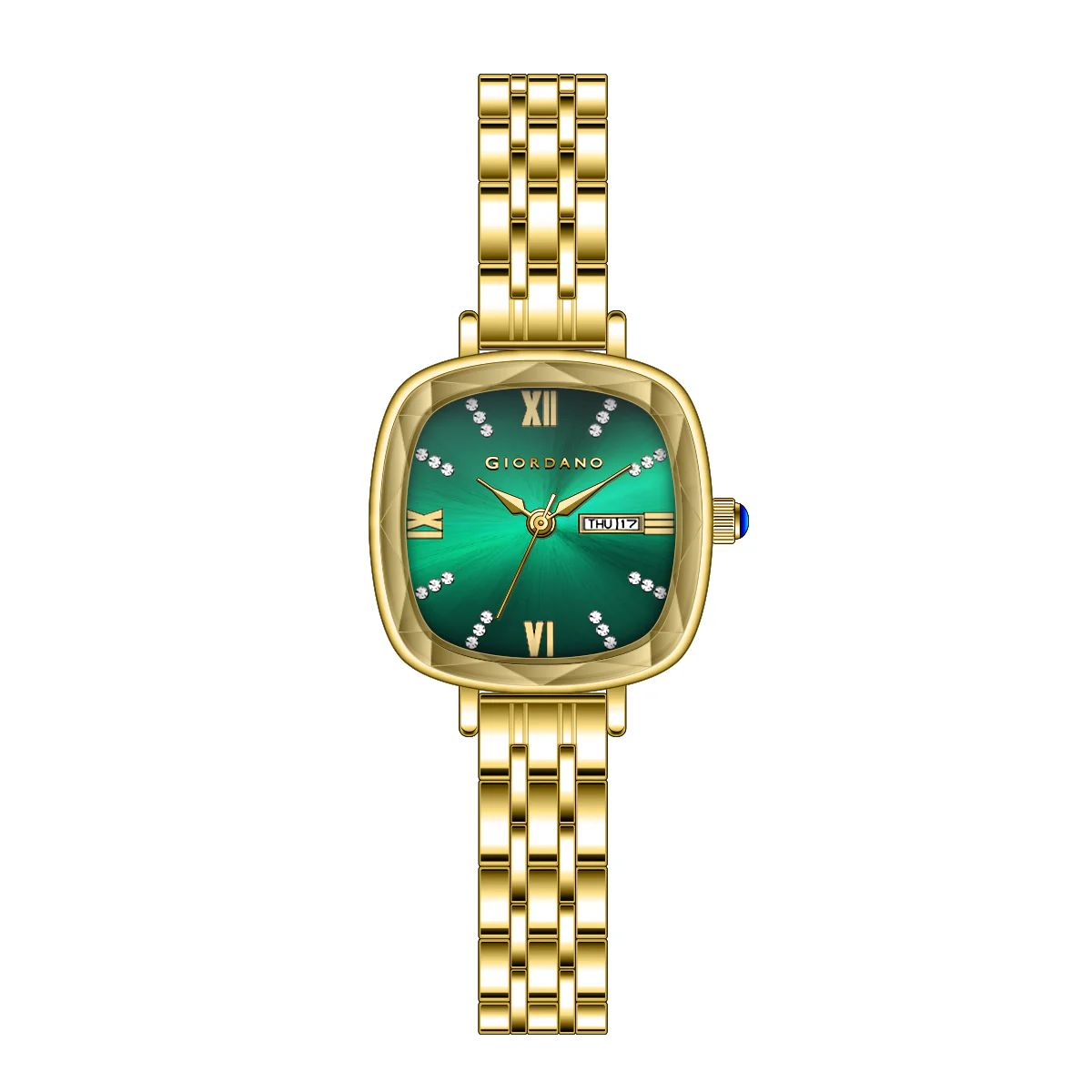 Giordano Elegant Square Watch for Women – Crystal & Roman Hour Markers, Day-Date Display, Stainless Steel Strap | GZ-60097-88 - Image 10