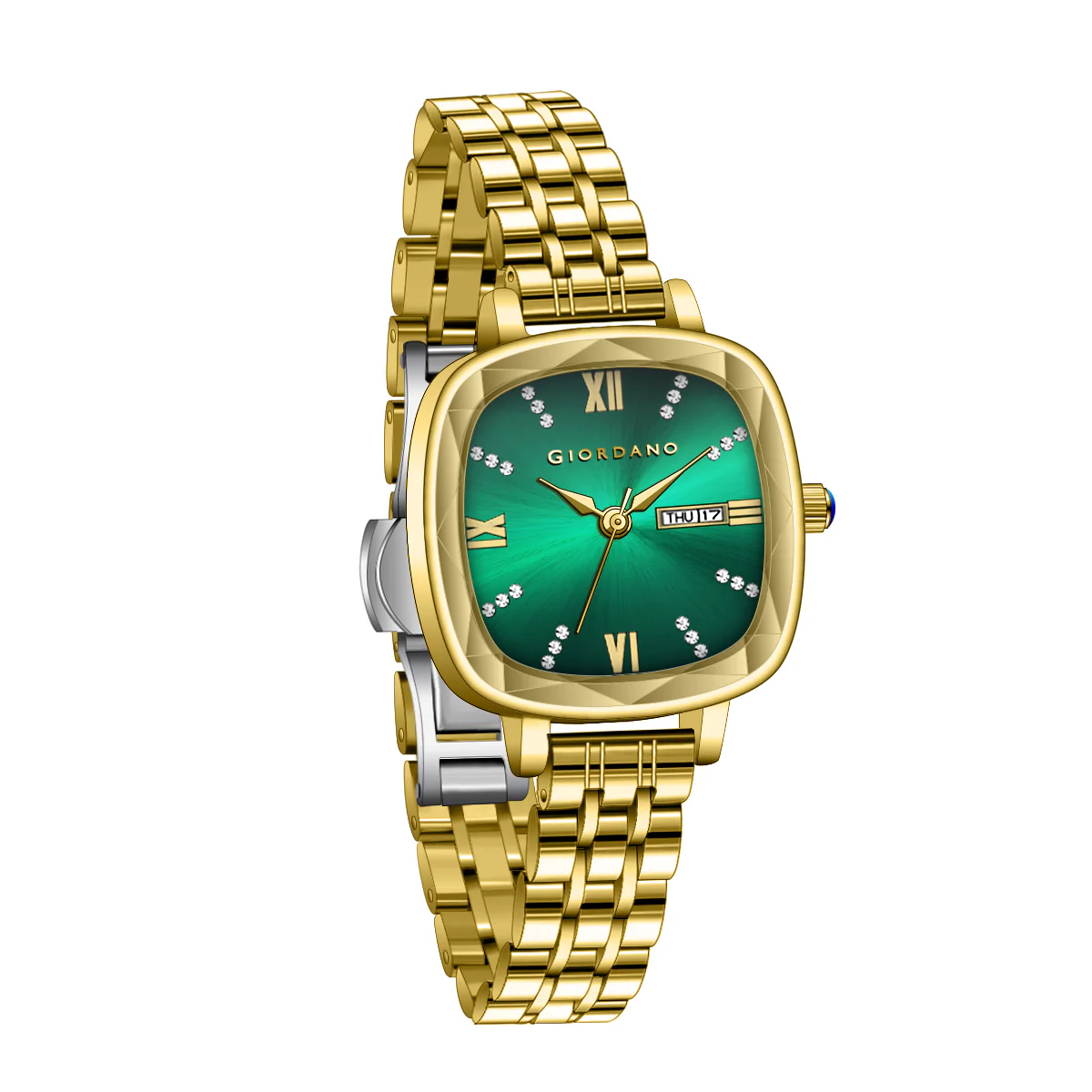 Giordano Elegant Square Watch for Women – Crystal & Roman Hour Markers, Day-Date Display, Stainless Steel Strap | GZ-60097-88 - Image 7