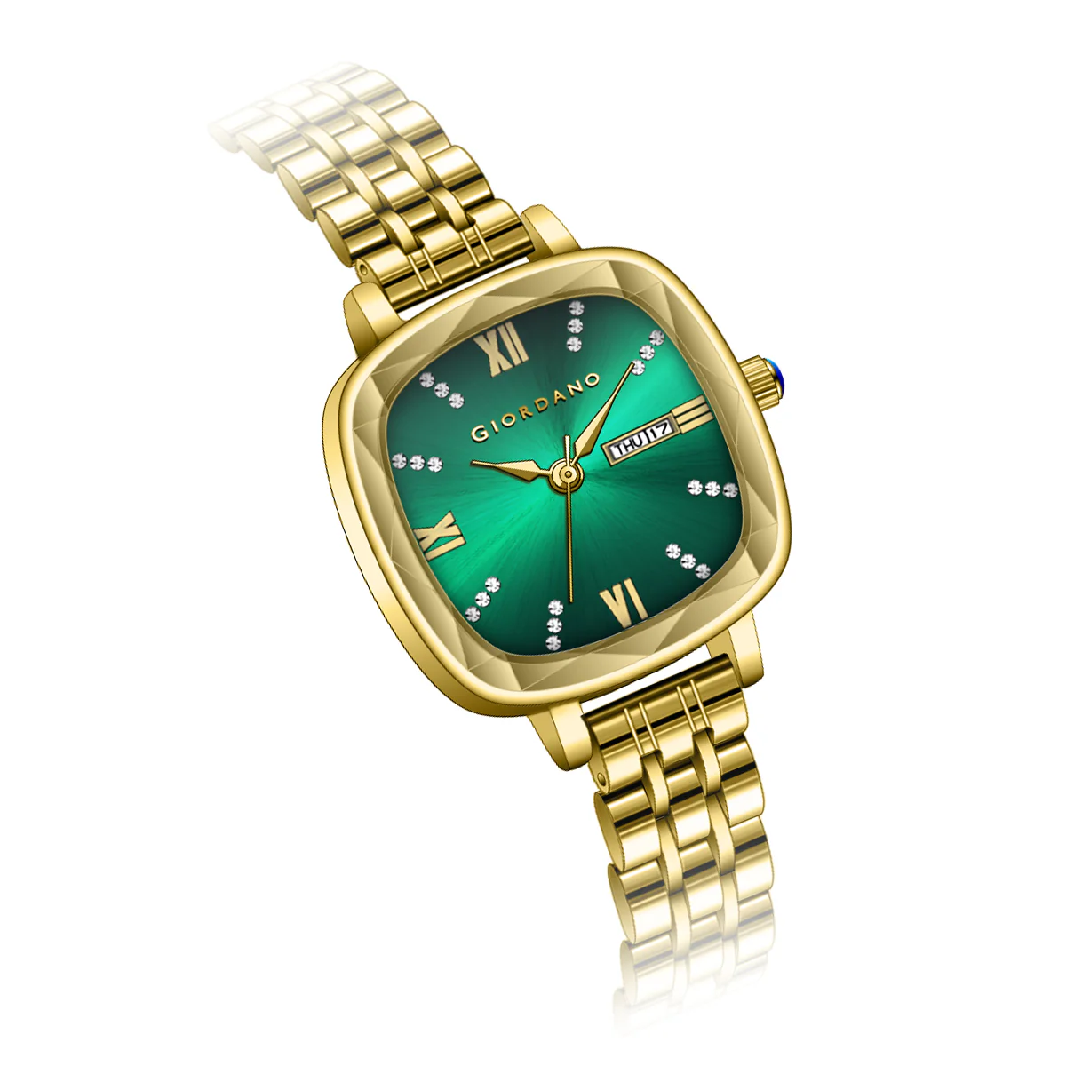Giordano Elegant Square Watch for Women – Crystal & Roman Hour Markers, Day-Date Display, Stainless Steel Strap | GZ-60097-88 - Image 8