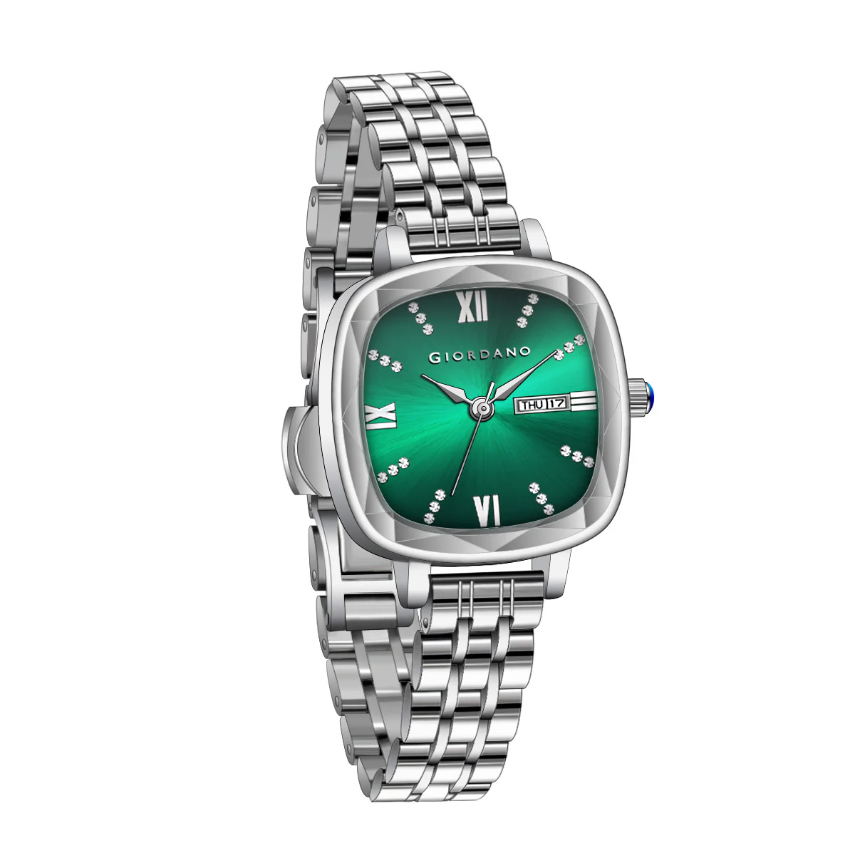 Giordano Elegant Square Watch for Women – Crystal & Roman Hour Markers, Day-Date Display, Stainless Steel Strap | GZ-60097-99 - Image 7