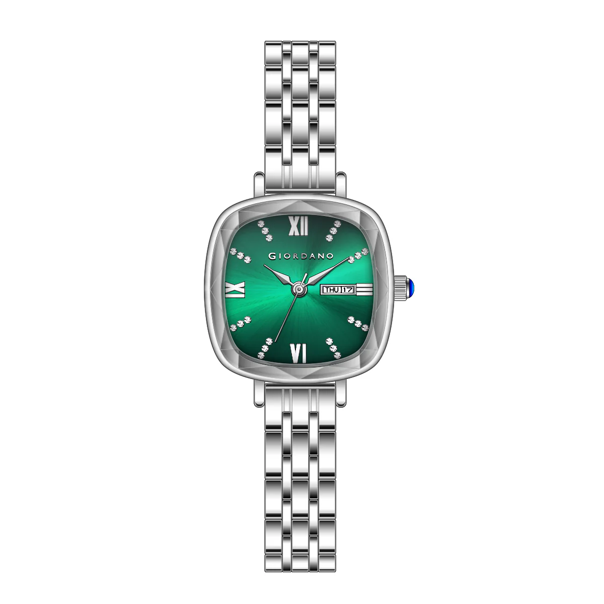 Giordano Elegant Square Watch for Women – Crystal & Roman Hour Markers, Day-Date Display, Stainless Steel Strap | GZ-60097-99 - Image 9