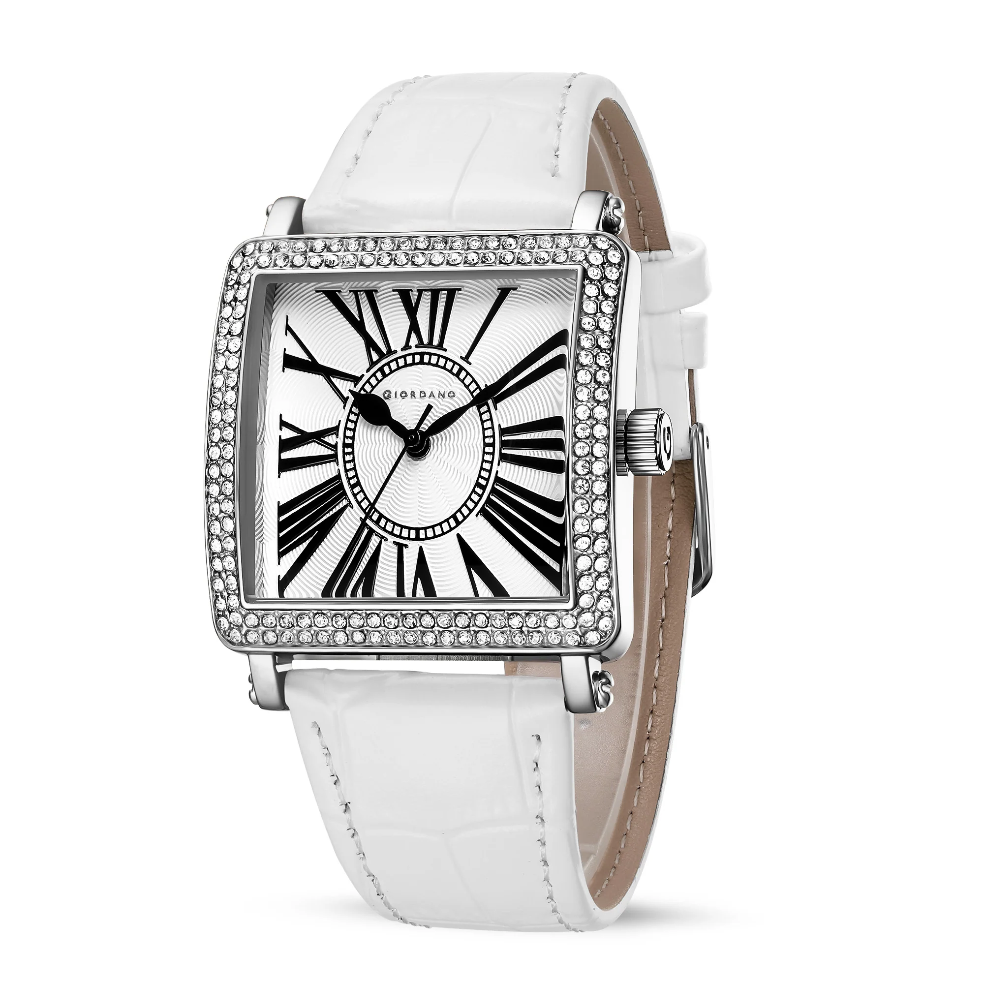 Giordano Elegant Watch for women Crystal-Studded Square Dial,  Leather Band,  Roman Numeral Dial-GZ-60091-02 - Image 4