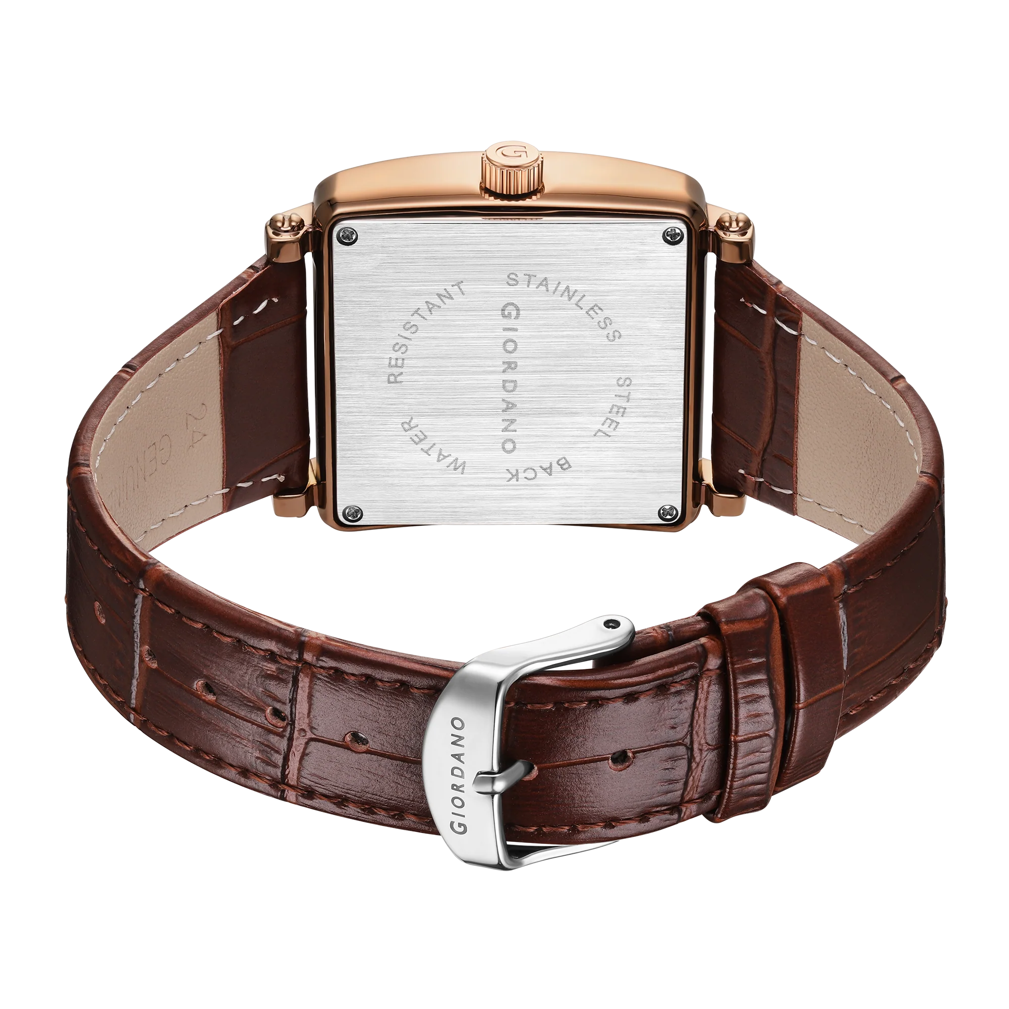 Giordano Elegant Watch for women Crystal-Studded Square Dial,  Leather Band,  Roman Numeral Dial-GZ-60091-03 - Image 5